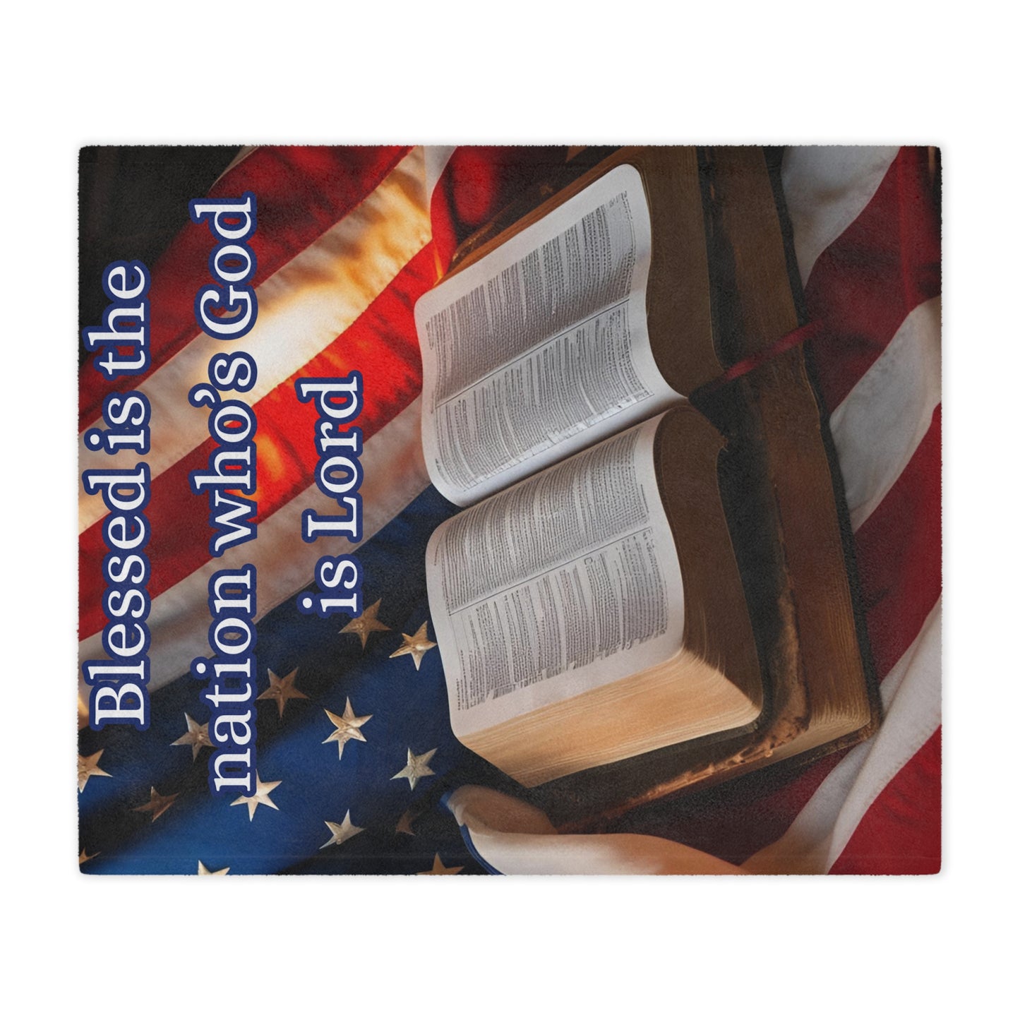 Patriotic Minky Blanket – "Blessed is the Nation Who's God is Lord"