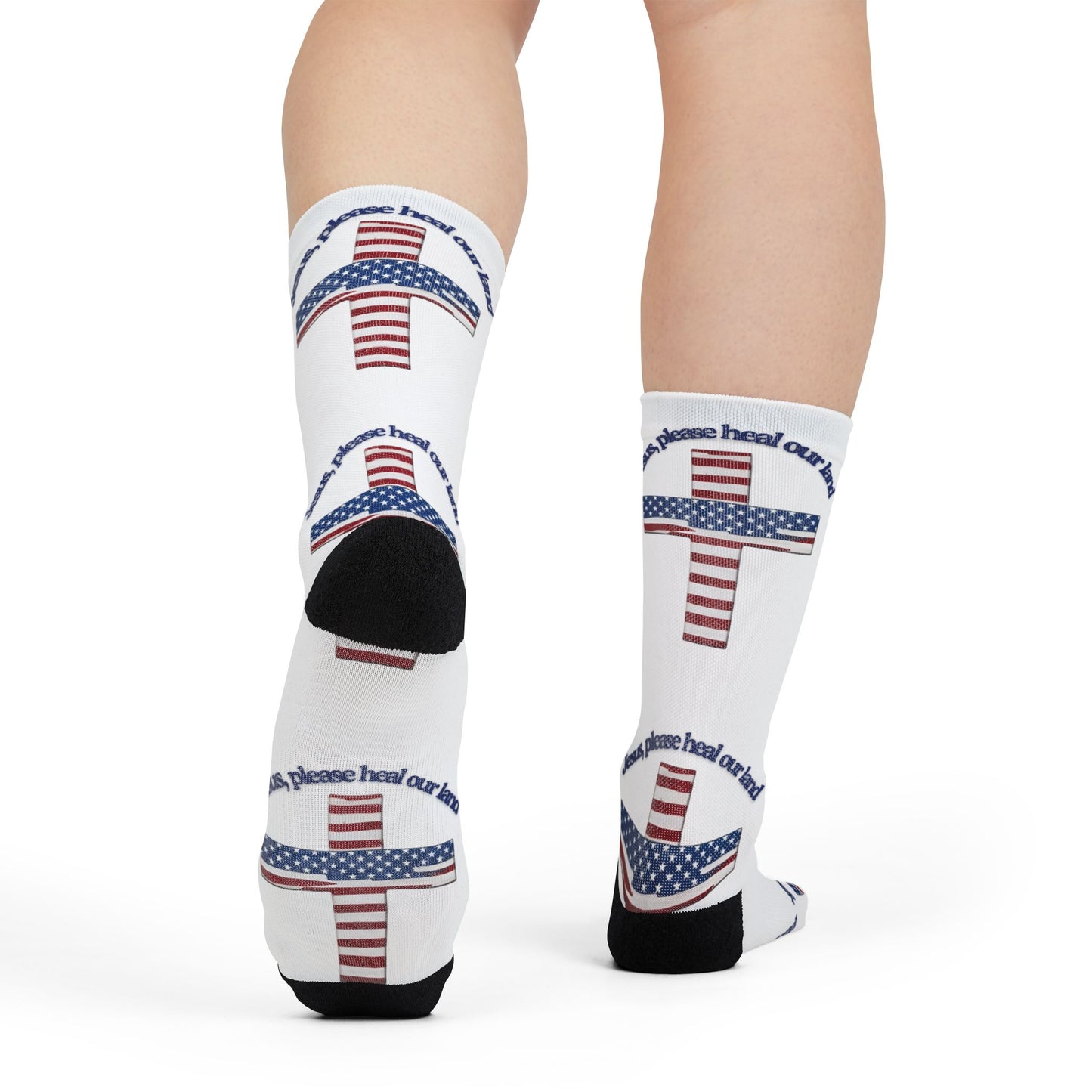 Patriotic Faith Crew Socks, USA Flag Socks, Religious Socks, Christian Gifts, Holiday Accessories