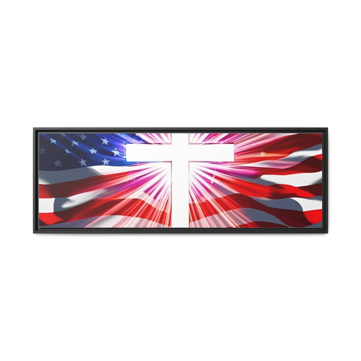 Patriotic Christian Canvas Art - Framed Multi-Color Cross with American Flag