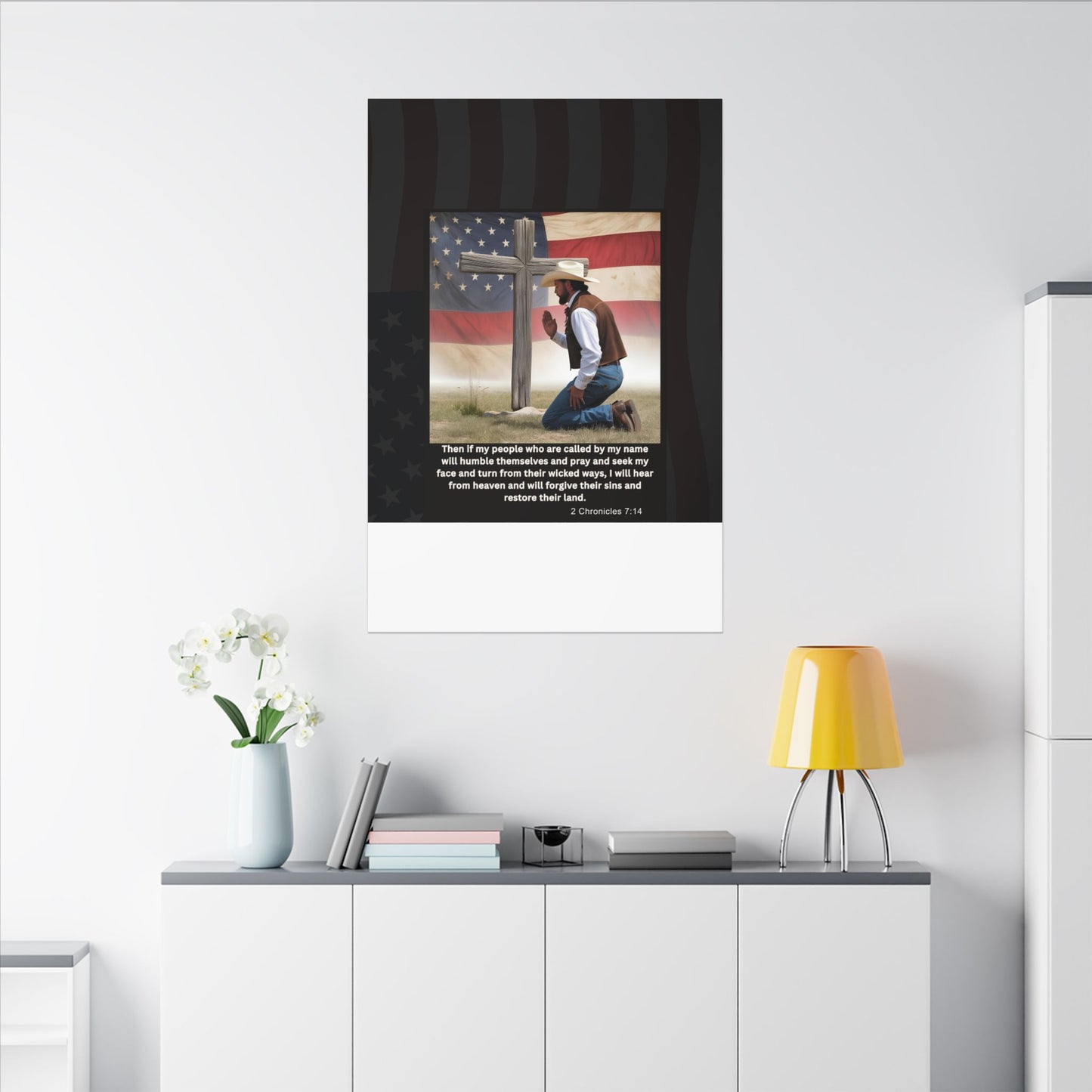 Patriotic Prayer Canvas Art, Inspirational Wall Decor, Christian Home Decor, Faith-Based Gift, Rustic Country Decor, 2 Chronicles 7:14
