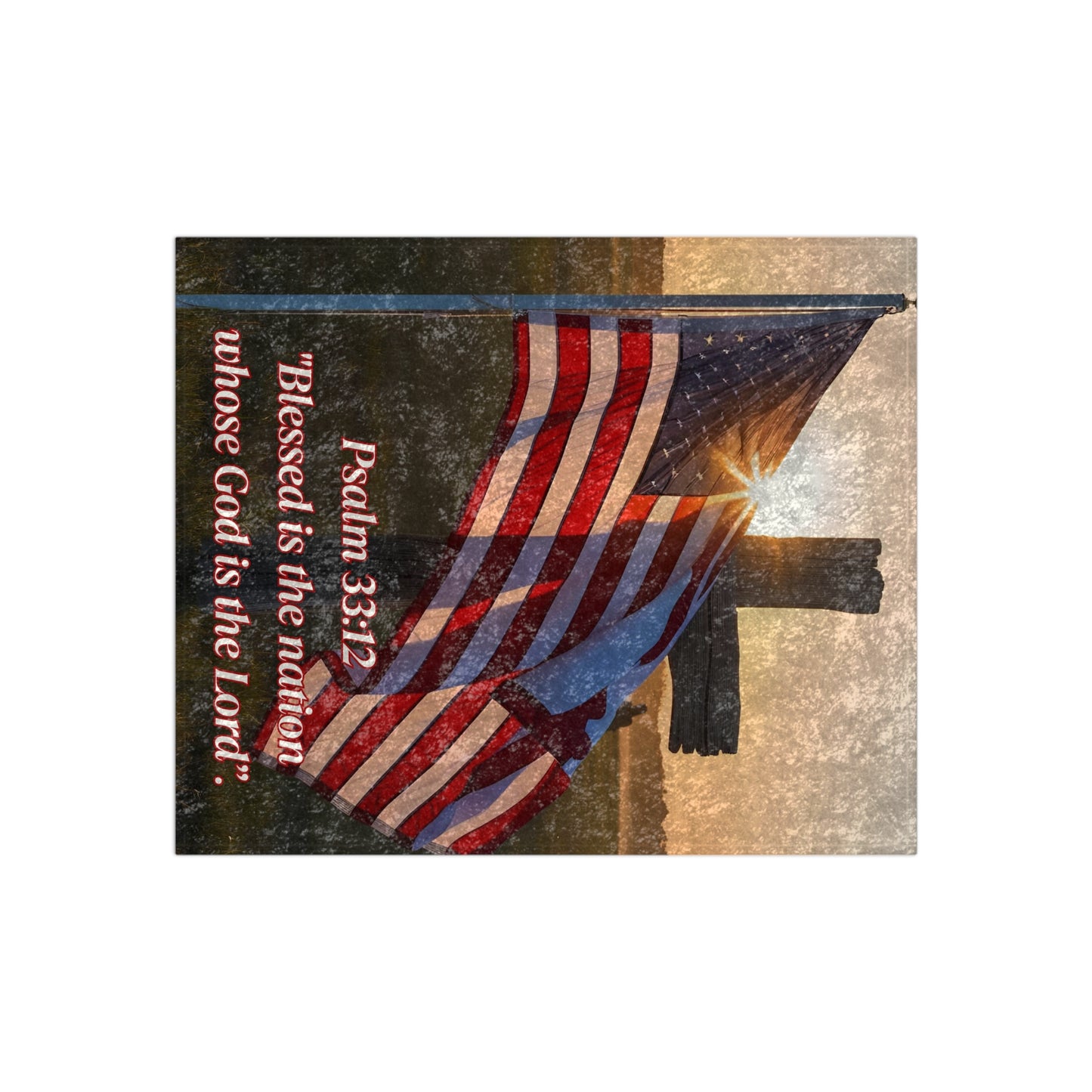 Inspirational Crushed Velvet Blanket with Psalm 33:12 Design