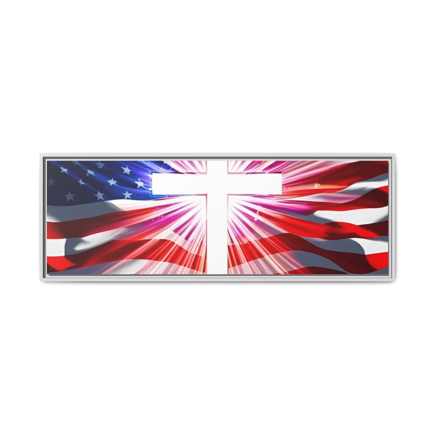 Patriotic Christian Canvas Art - Framed Multi-Color Cross with American Flag