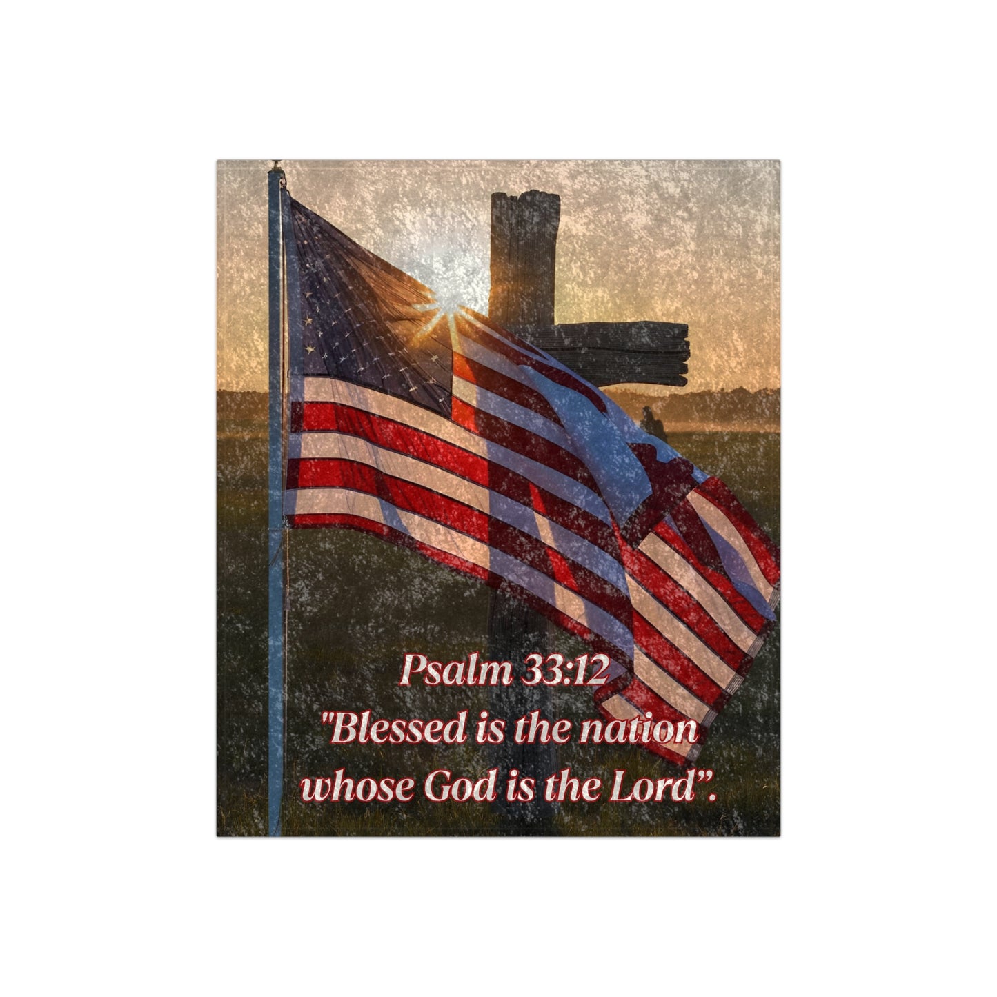 Inspirational Crushed Velvet Blanket with Psalm 33:12 Design