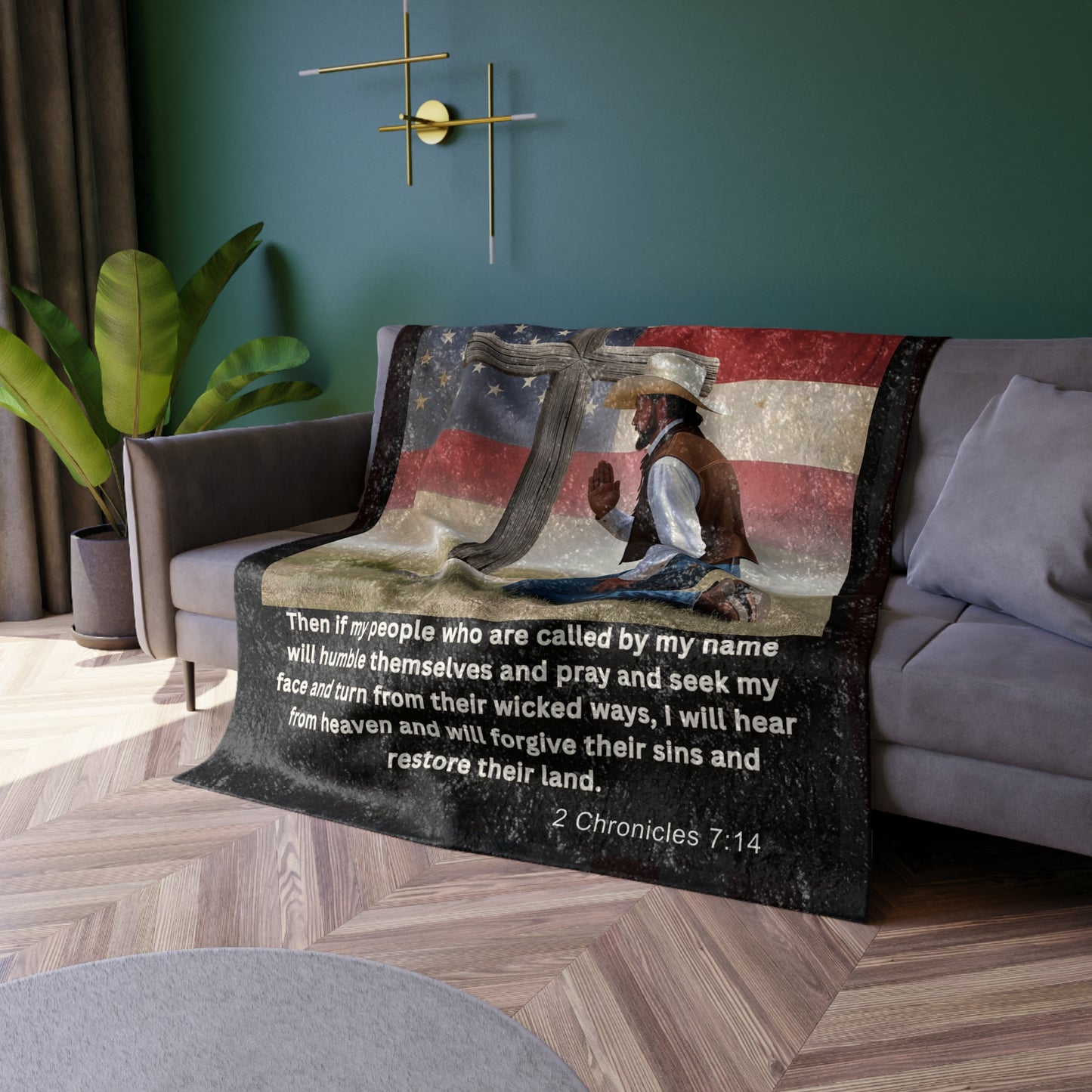 Inspirational Crushed Velvet Blanket - Faith & Patriotism Design