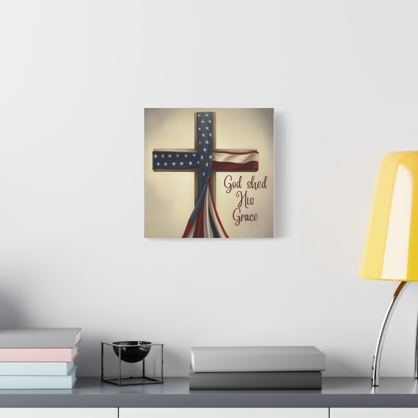 Faith-Inspired Wall Art, Religious Home Decor, Christian Gift, Inspirational Canvas Print, Patriotic Decor, God Shed His Grace