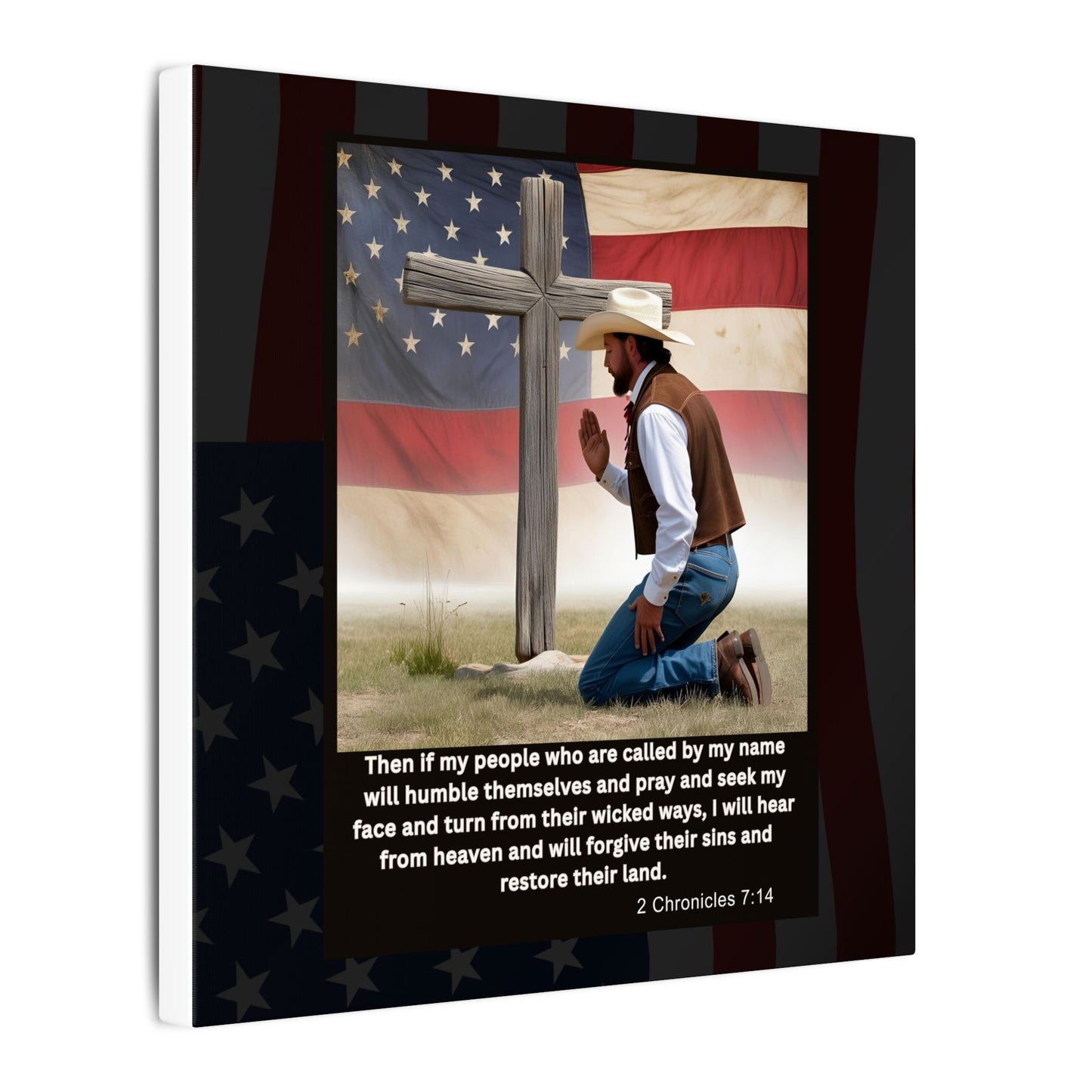 Patriotic Prayer Canvas Art, Inspirational Wall Decor, Christian Home Decor, Faith-Based Gift, Rustic Country Decor, 2 Chronicles 7:14