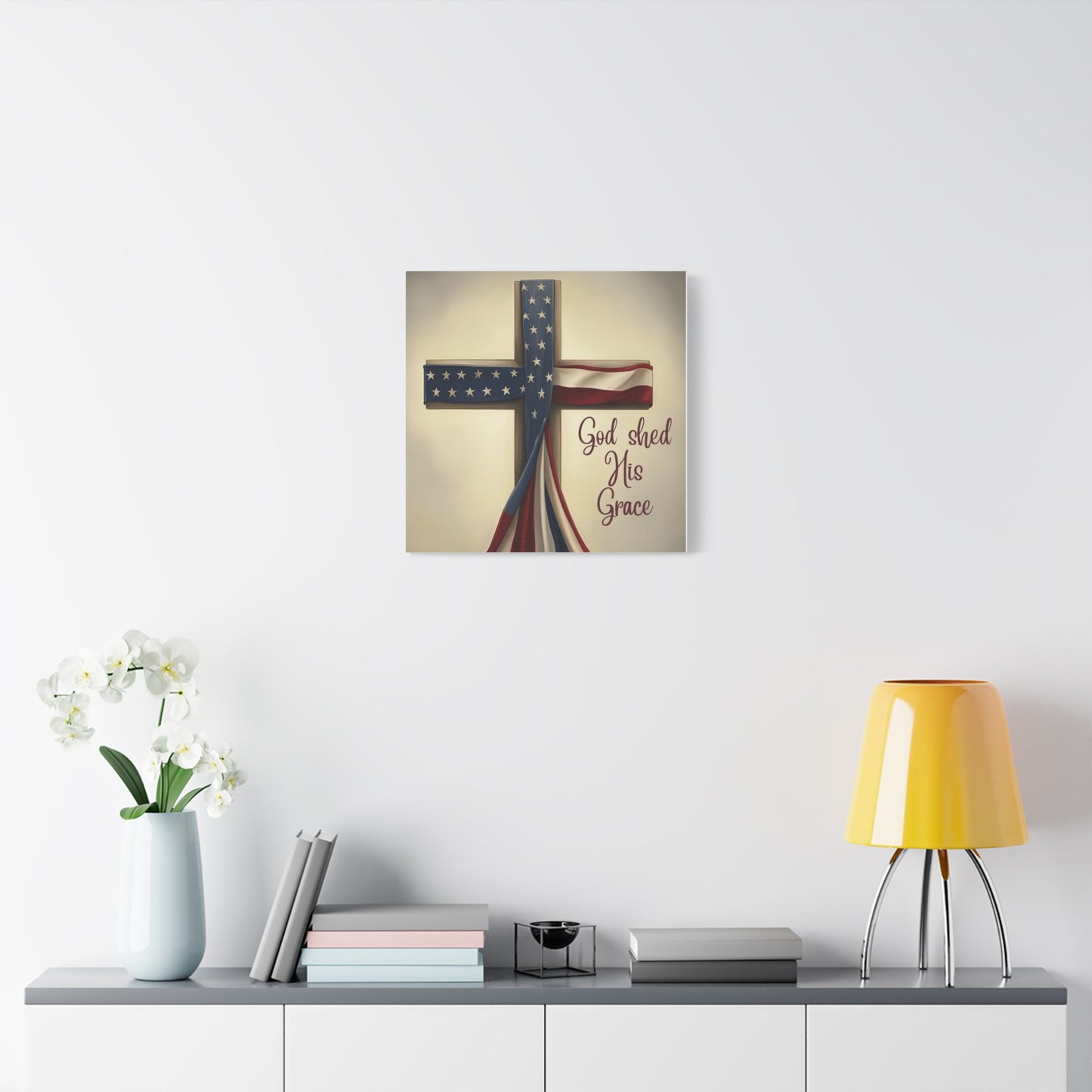 Faith-Inspired Wall Art, Religious Home Decor, Christian Gift, Inspirational Canvas Print, Patriotic Decor, God Shed His Grace