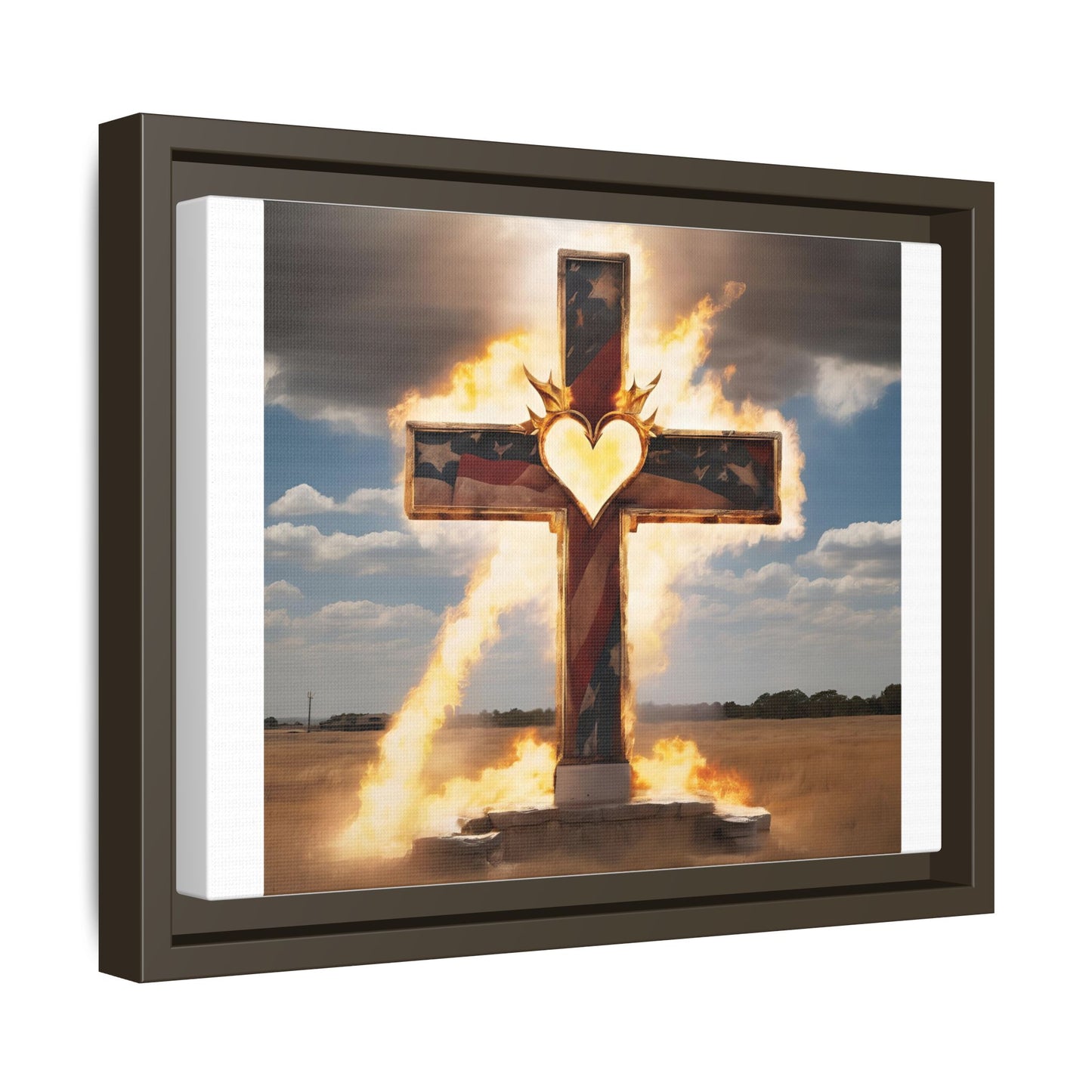 Framed Cross Art Print - Heart on Fire Design