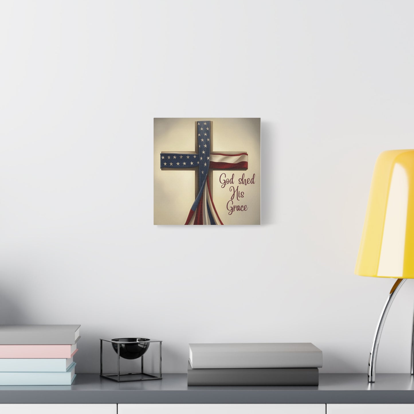 Faith-Inspired Wall Art, Religious Home Decor, Christian Gift, Inspirational Canvas Print, Patriotic Decor, God Shed His Grace