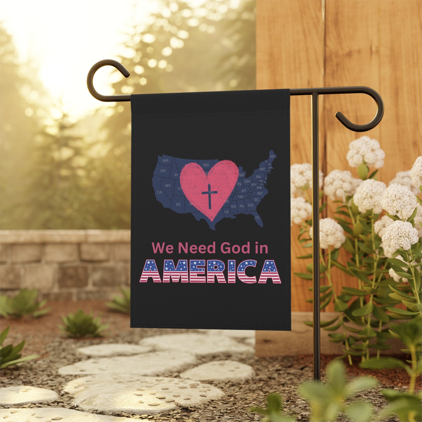 Patriotic Faith Garden Flag, Outdoor Decor, Christian Yard Banner, We Need God in America Sign, USA Love Banner, Home & Garden