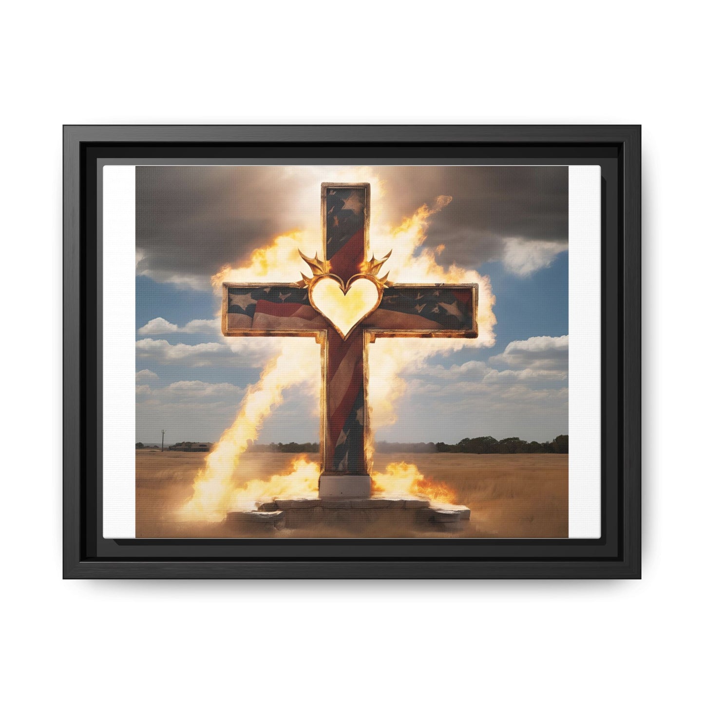 Framed Cross Art Print - Heart on Fire Design