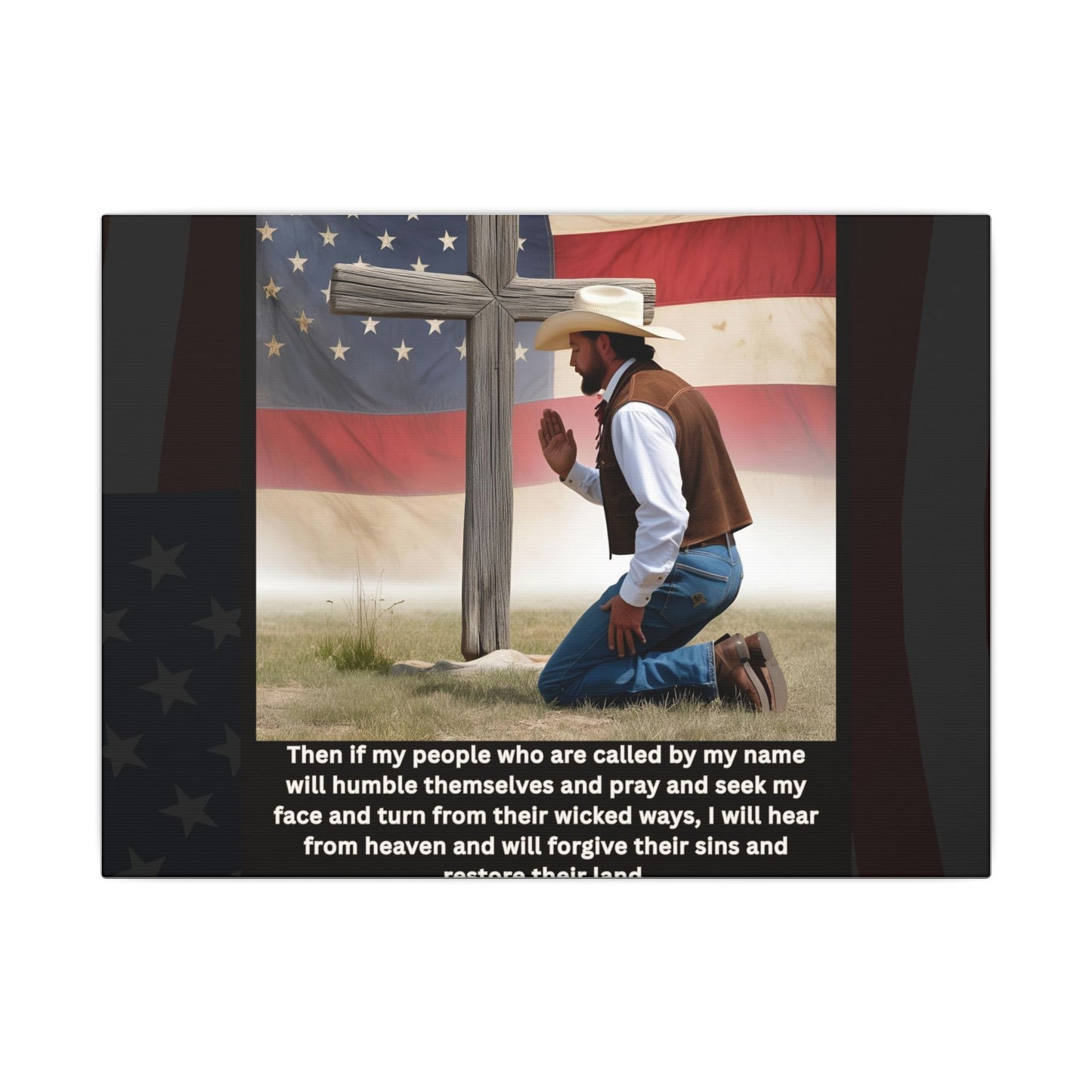 Patriotic Prayer Canvas Art, Inspirational Wall Decor, Christian Home Decor, Faith-Based Gift, Rustic Country Decor, 2 Chronicles 7:14