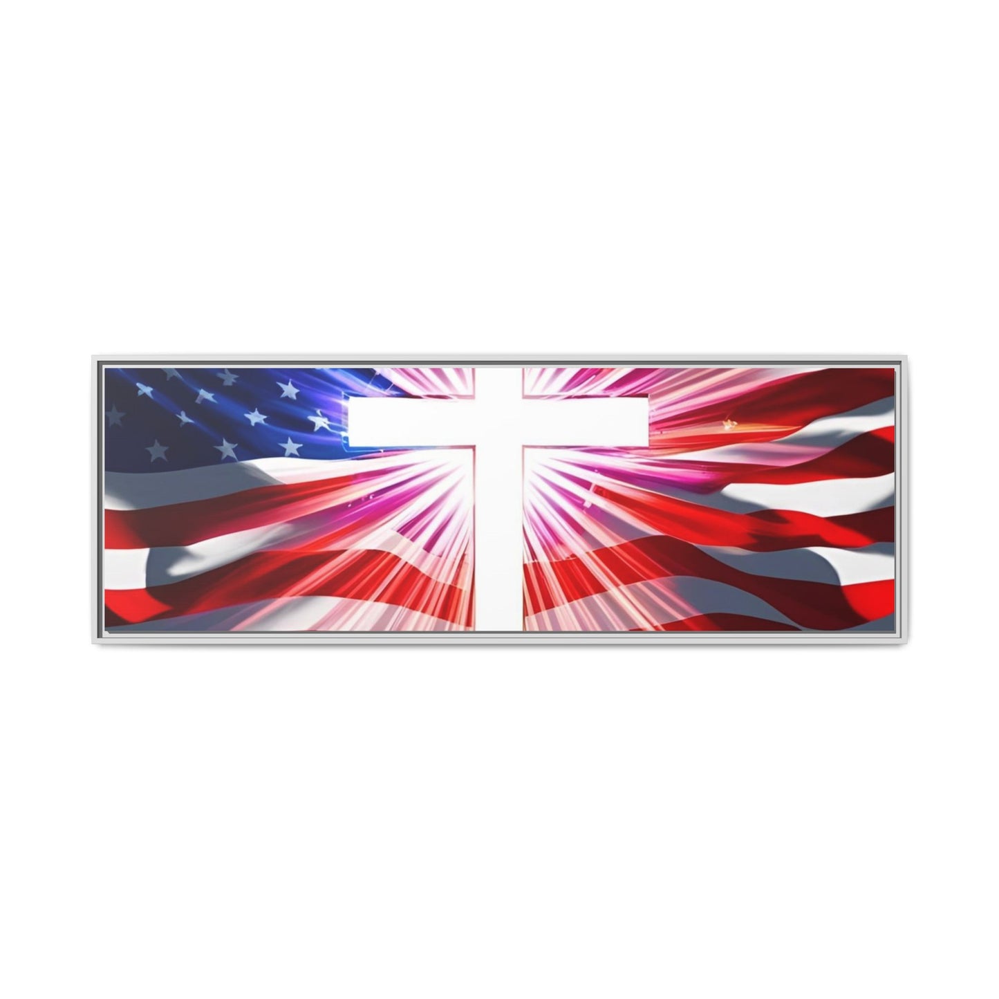 Patriotic Christian Canvas Art - Framed Multi-Color Cross with American Flag