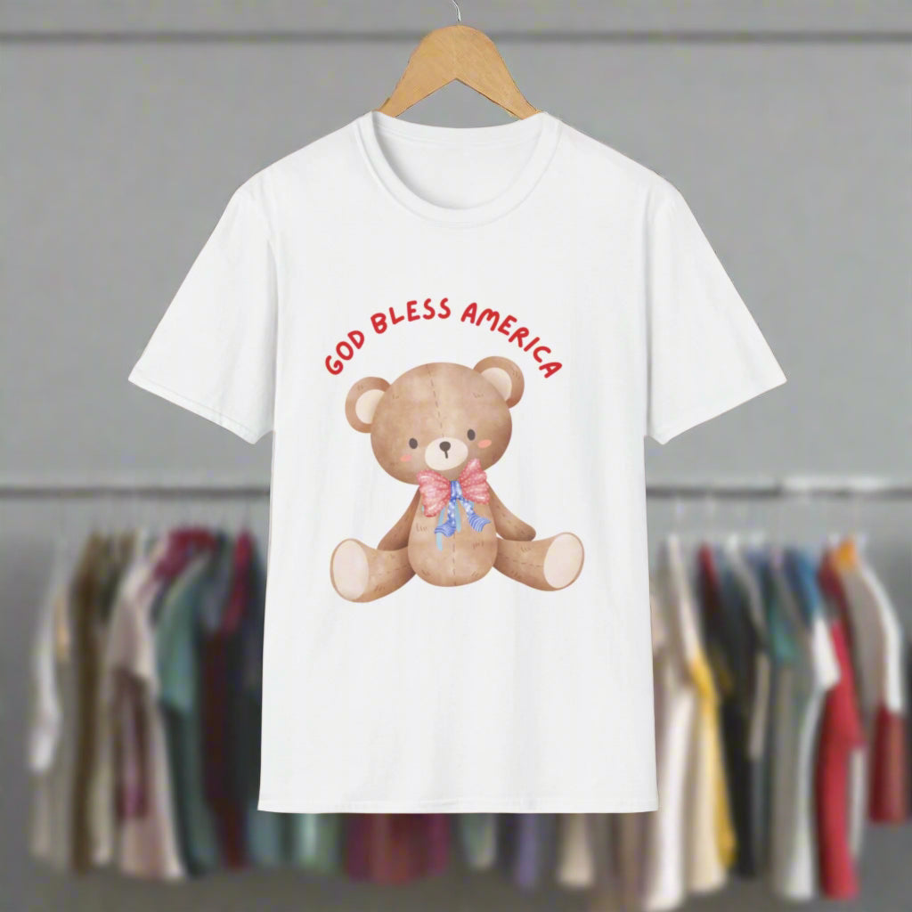 God Bless America Bear T-Shirt, Unisex T-Shirt, Cute Teddy Bear Tee, Patriotic Apparel, 4th of July Shirt, Gifts for Kids