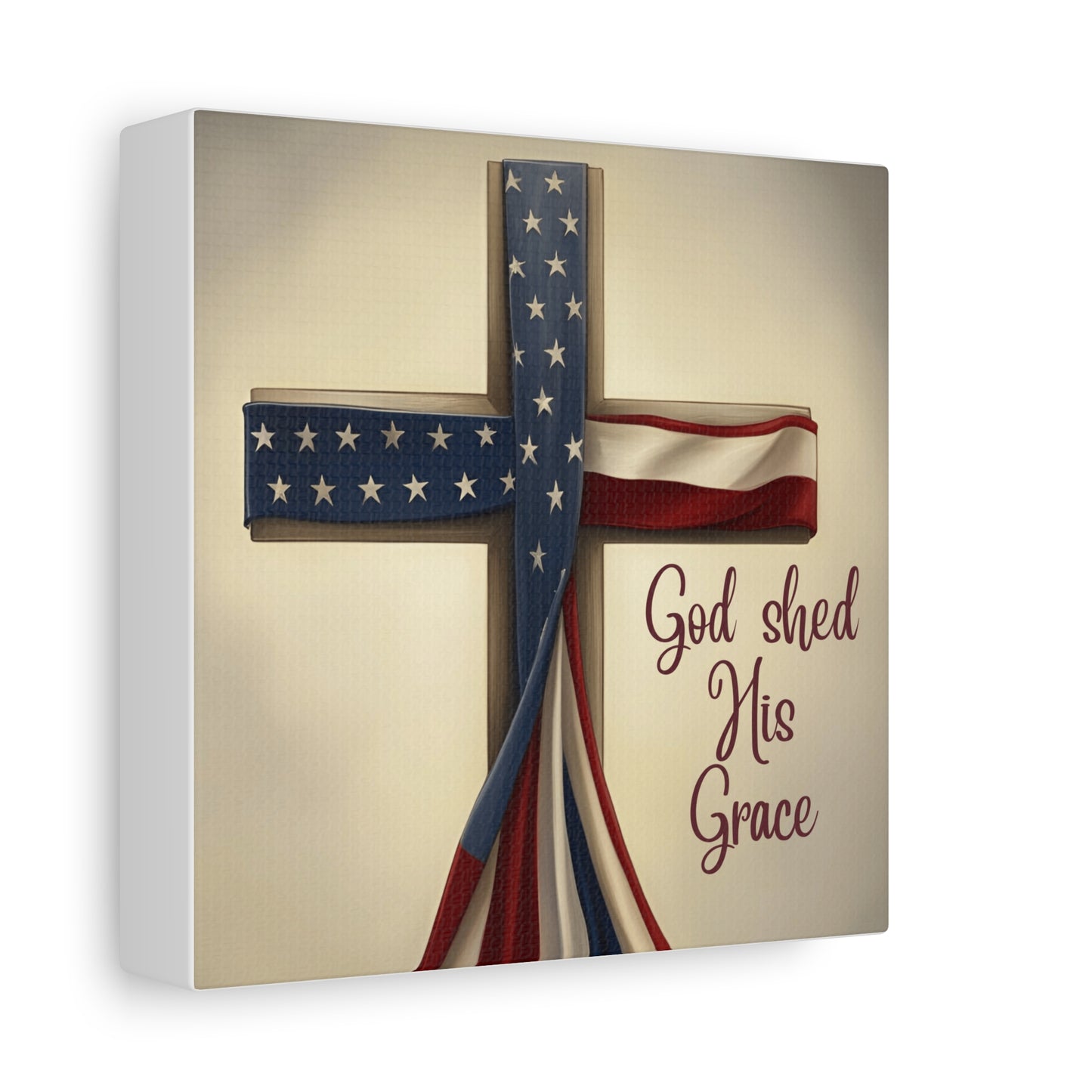 Faith-Inspired Wall Art, Religious Home Decor, Christian Gift, Inspirational Canvas Print, Patriotic Decor, God Shed His Grace