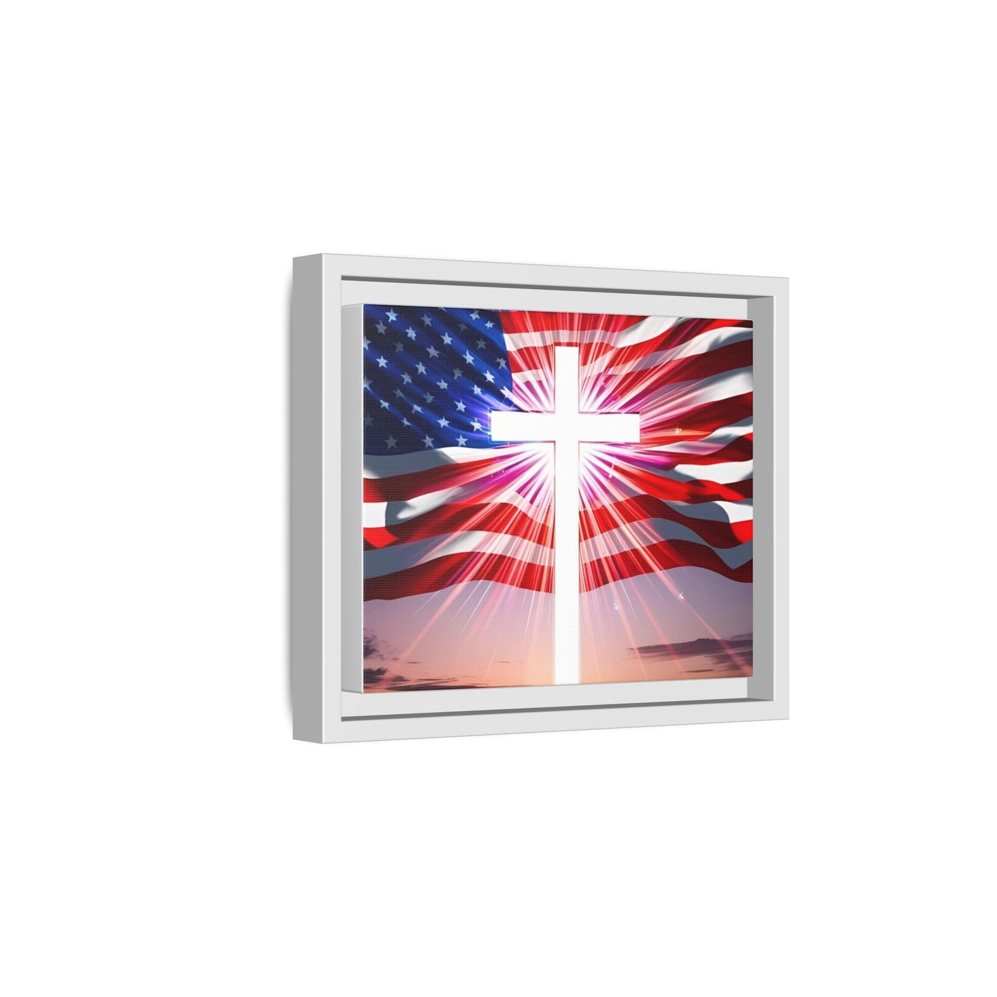 Patriotic Christian Canvas Art - Framed Multi-Color Cross with American Flag