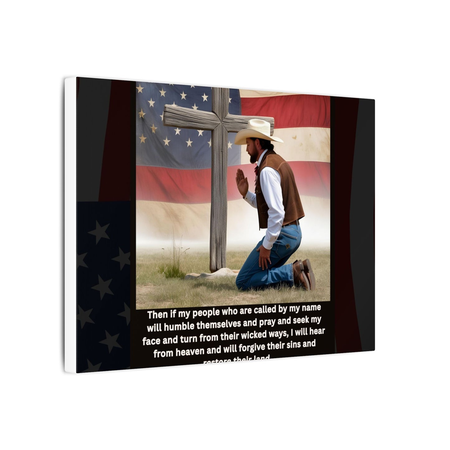 Patriotic Prayer Canvas Art, Inspirational Wall Decor, Christian Home Decor, Faith-Based Gift, Rustic Country Decor, 2 Chronicles 7:14