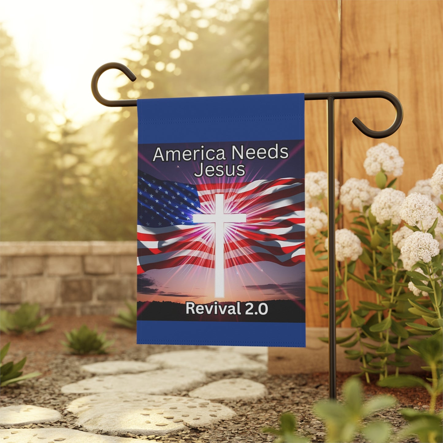 Inspirational Garden & House Banner - 'America Needs Jesus - Revival 2.0'
