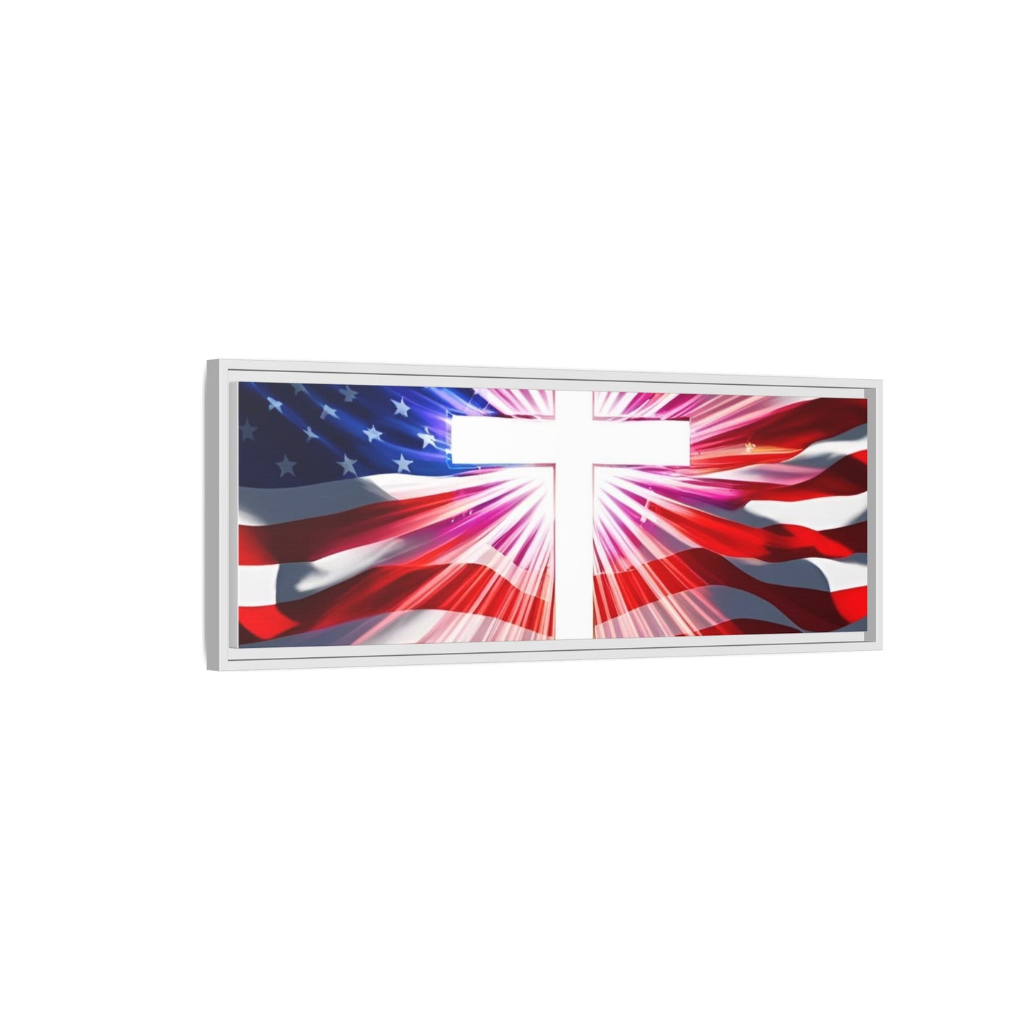 Patriotic Christian Canvas Art - Framed Multi-Color Cross with American Flag