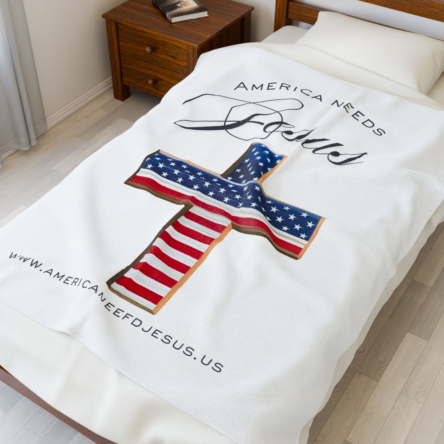 Cozy Velveteen Plush Blanket - 'America Needs Jesus' Faith-Inspired Throw