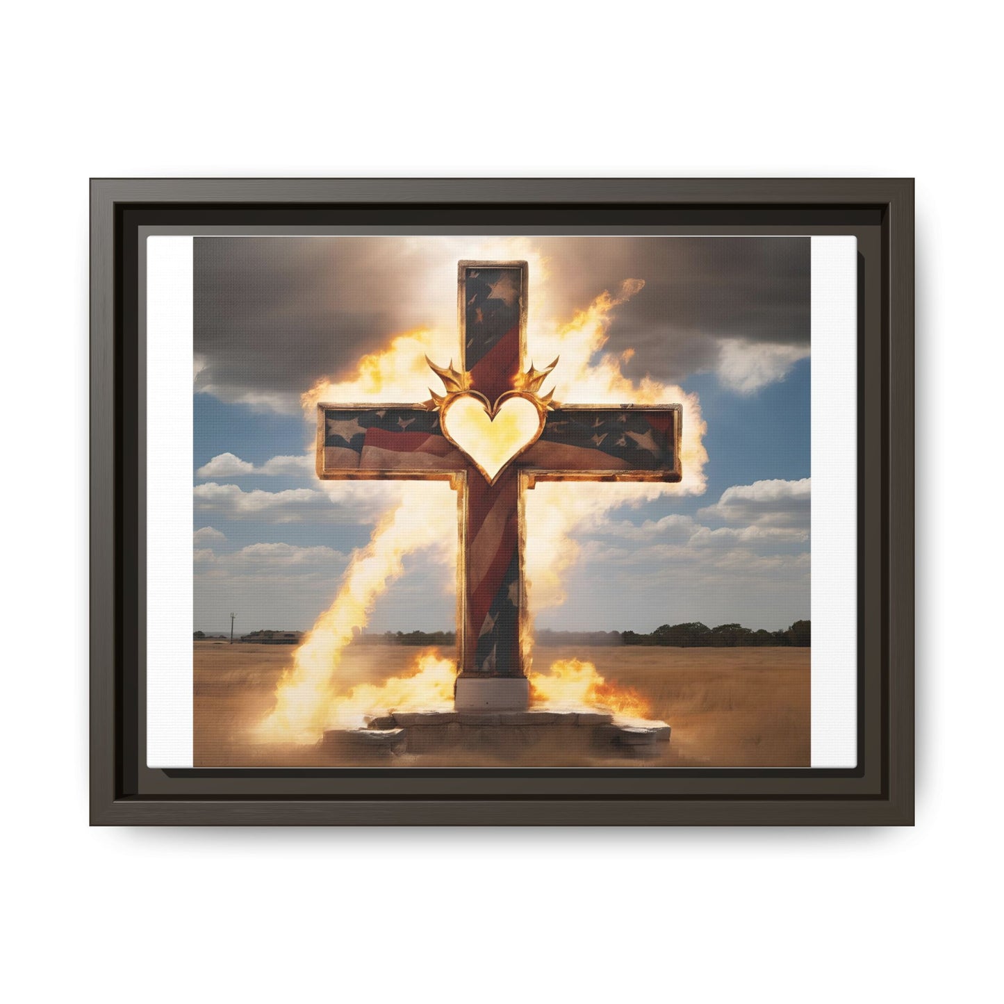Framed Cross Art Print - Heart on Fire Design