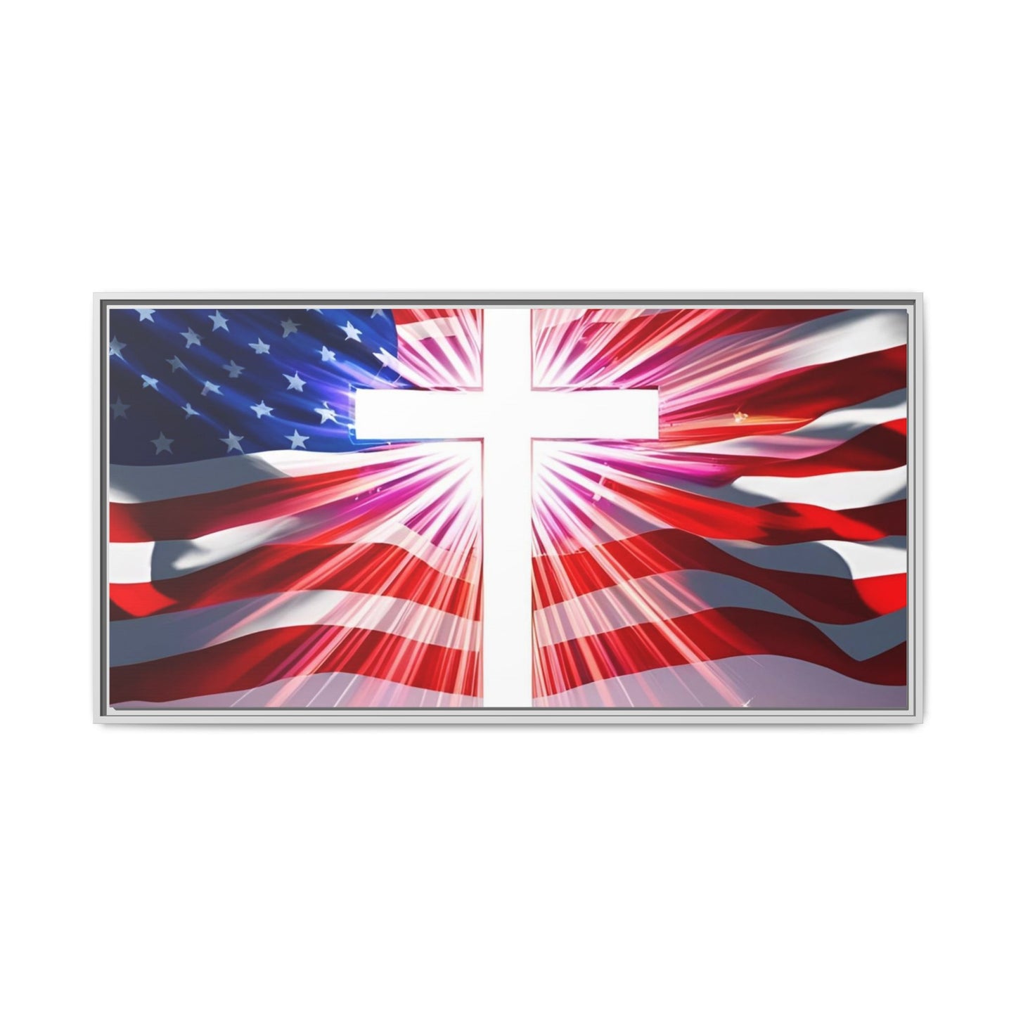 Patriotic Christian Canvas Art - Framed Multi-Color Cross with American Flag