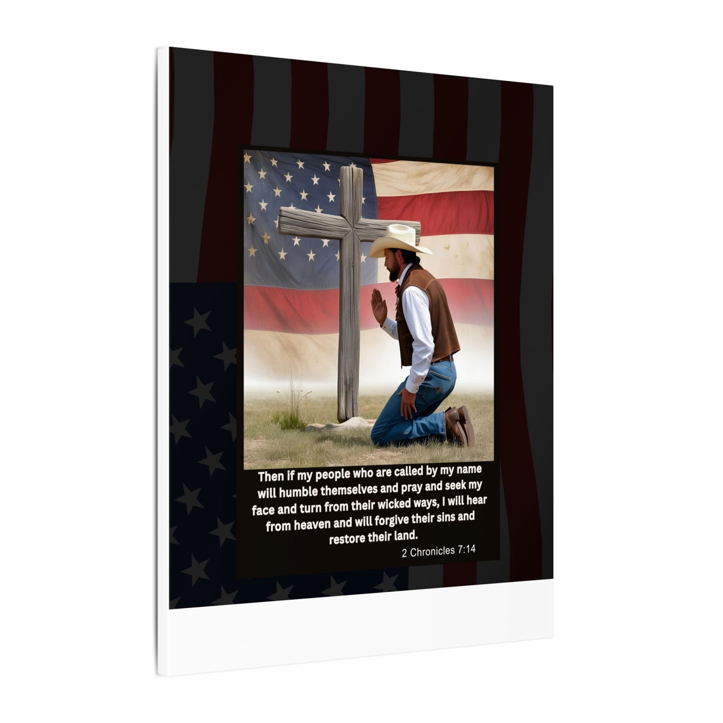 Patriotic Prayer Canvas Art, Inspirational Wall Decor, Christian Home Decor, Faith-Based Gift, Rustic Country Decor, 2 Chronicles 7:14