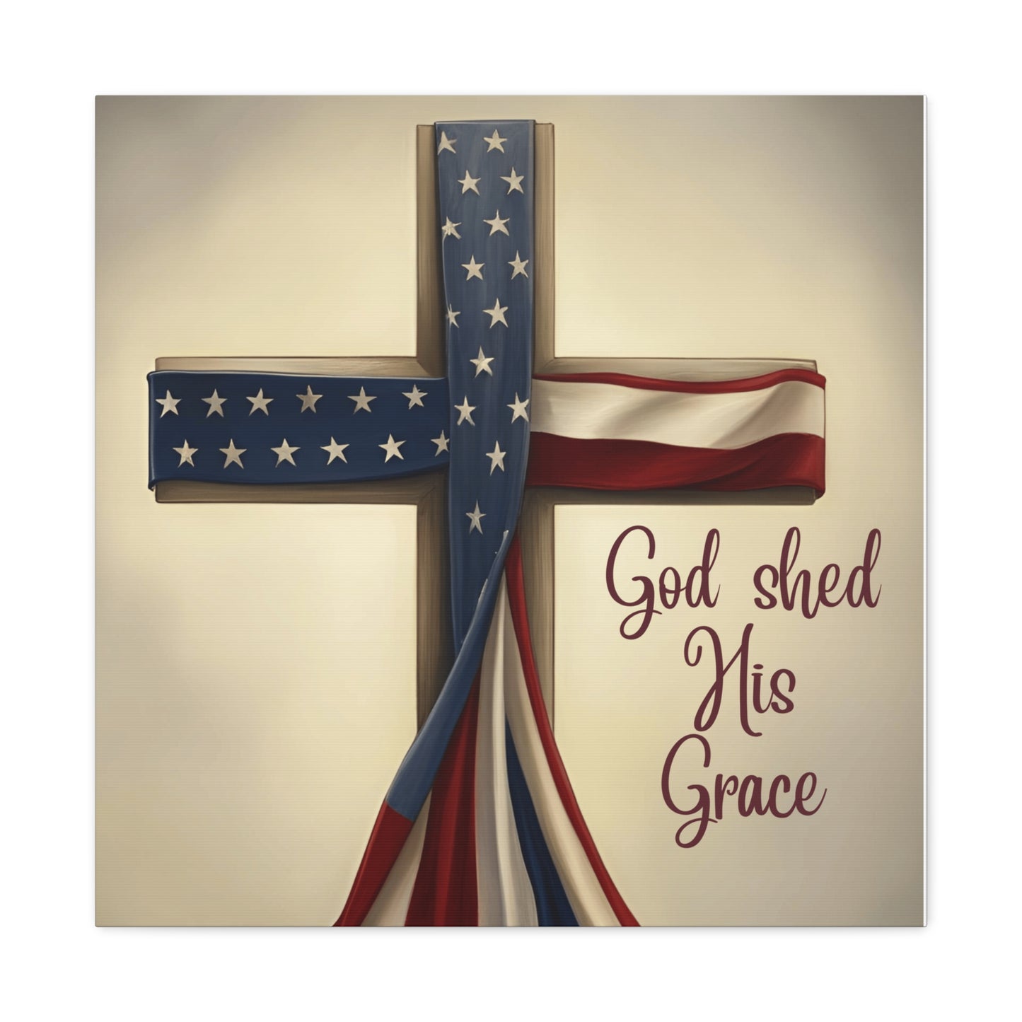 Faith-Inspired Wall Art, Religious Home Decor, Christian Gift, Inspirational Canvas Print, Patriotic Decor, God Shed His Grace