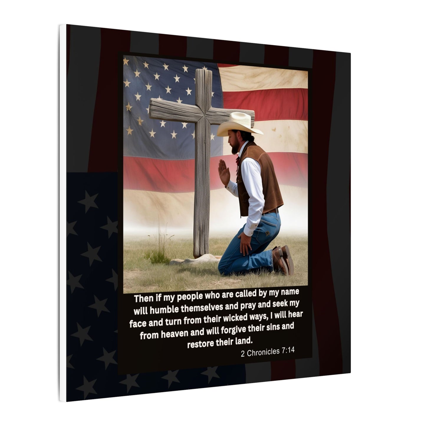 Patriotic Prayer Canvas Art, Inspirational Wall Decor, Christian Home Decor, Faith-Based Gift, Rustic Country Decor, 2 Chronicles 7:14