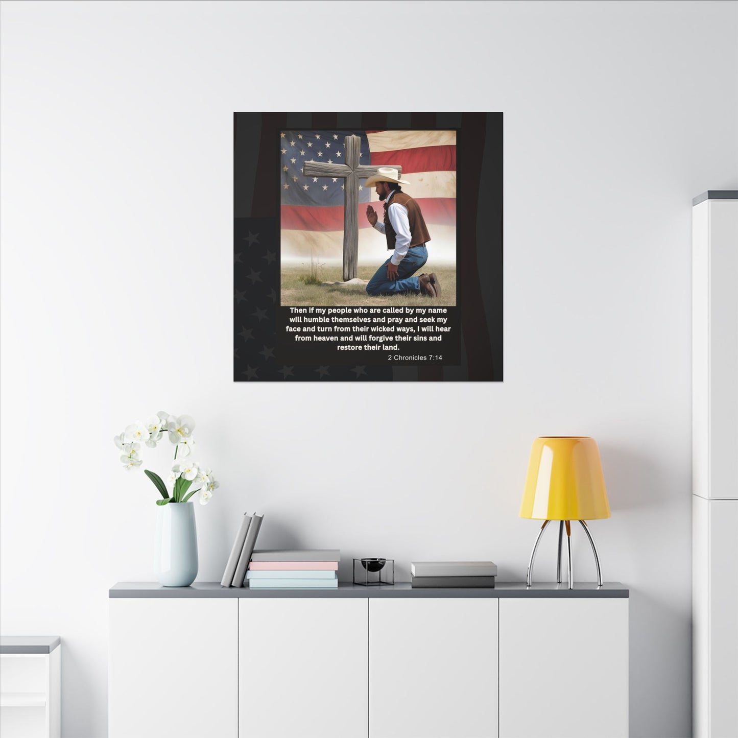 Patriotic Prayer Canvas Art, Inspirational Wall Decor, Christian Home Decor, Faith-Based Gift, Rustic Country Decor, 2 Chronicles 7:14
