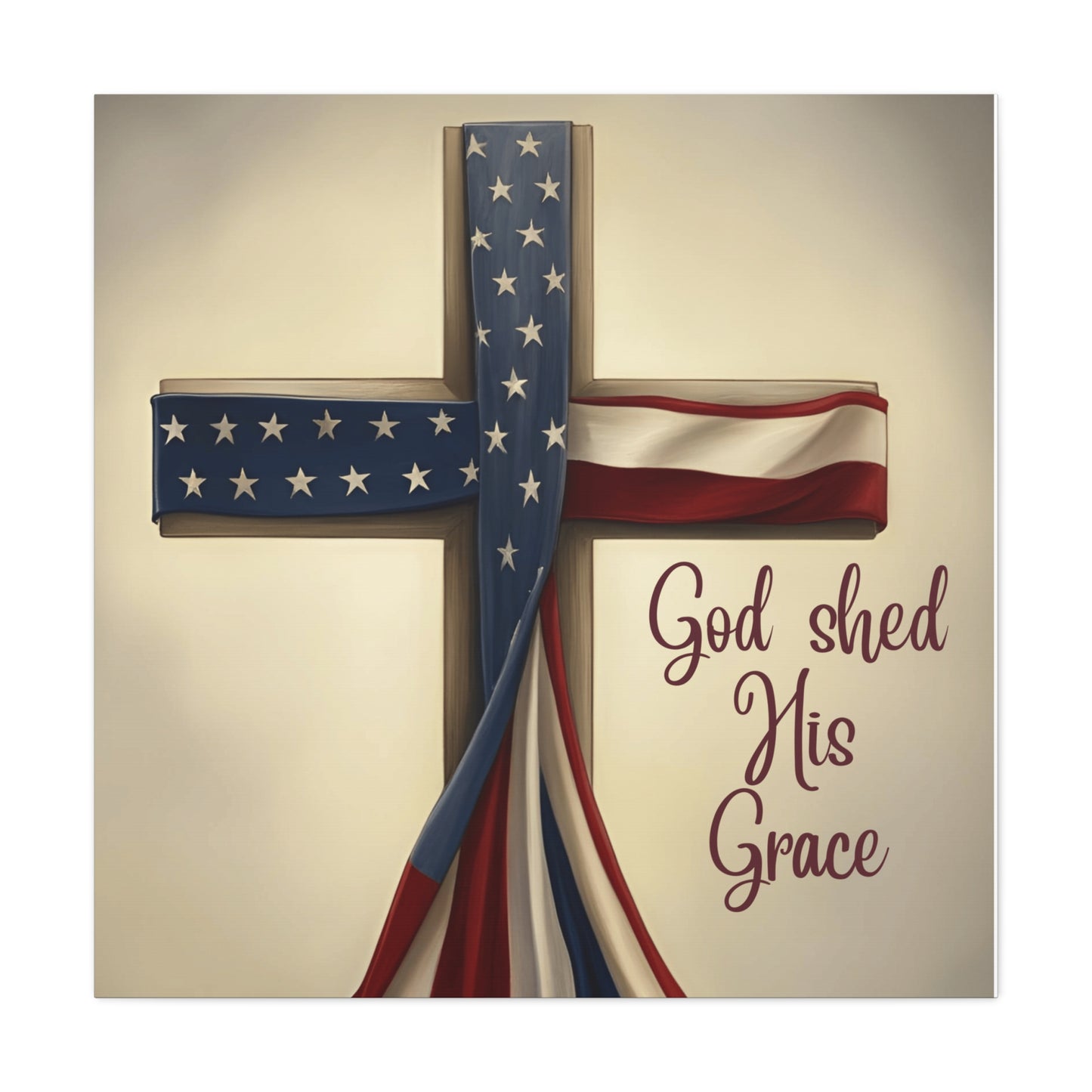 Faith-Inspired Wall Art, Religious Home Decor, Christian Gift, Inspirational Canvas Print, Patriotic Decor, God Shed His Grace