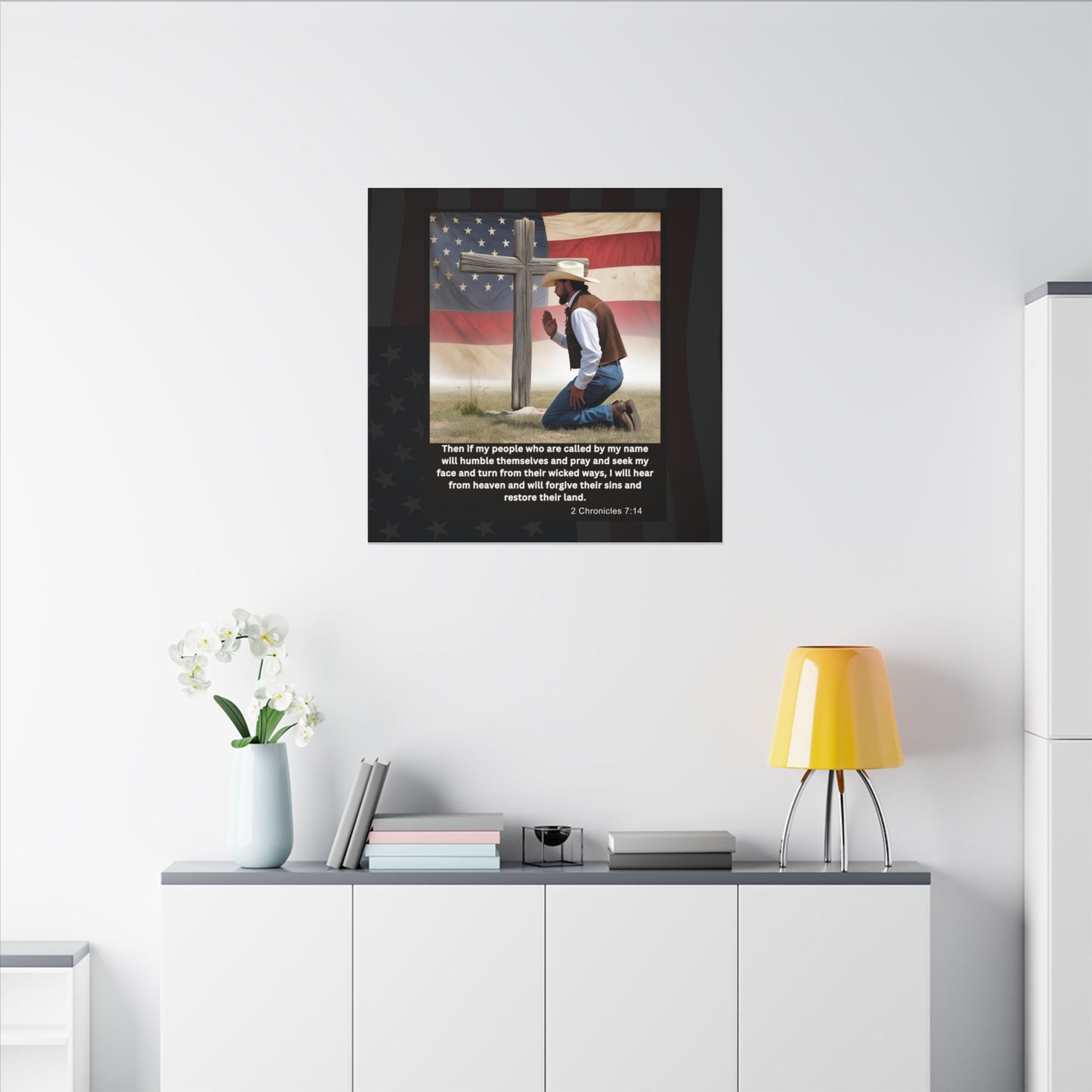Patriotic Prayer Canvas Art, Inspirational Wall Decor, Christian Home Decor, Faith-Based Gift, Rustic Country Decor, 2 Chronicles 7:14