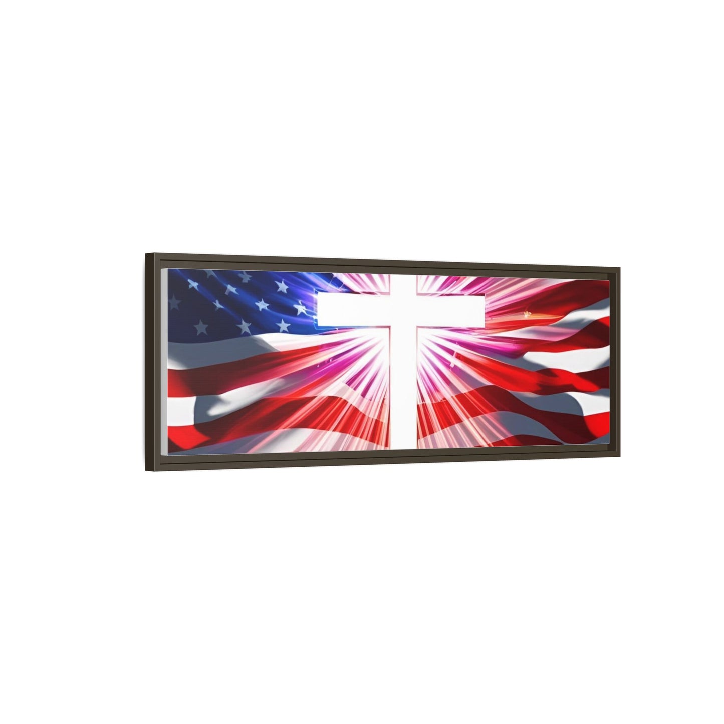 Patriotic Christian Canvas Art - Framed Multi-Color Cross with American Flag