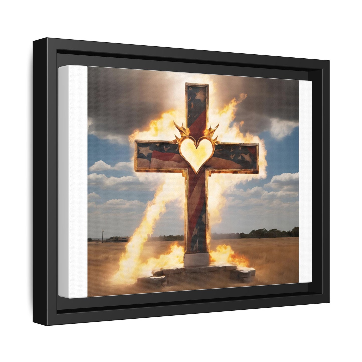 Framed Cross Art Print - Heart on Fire Design