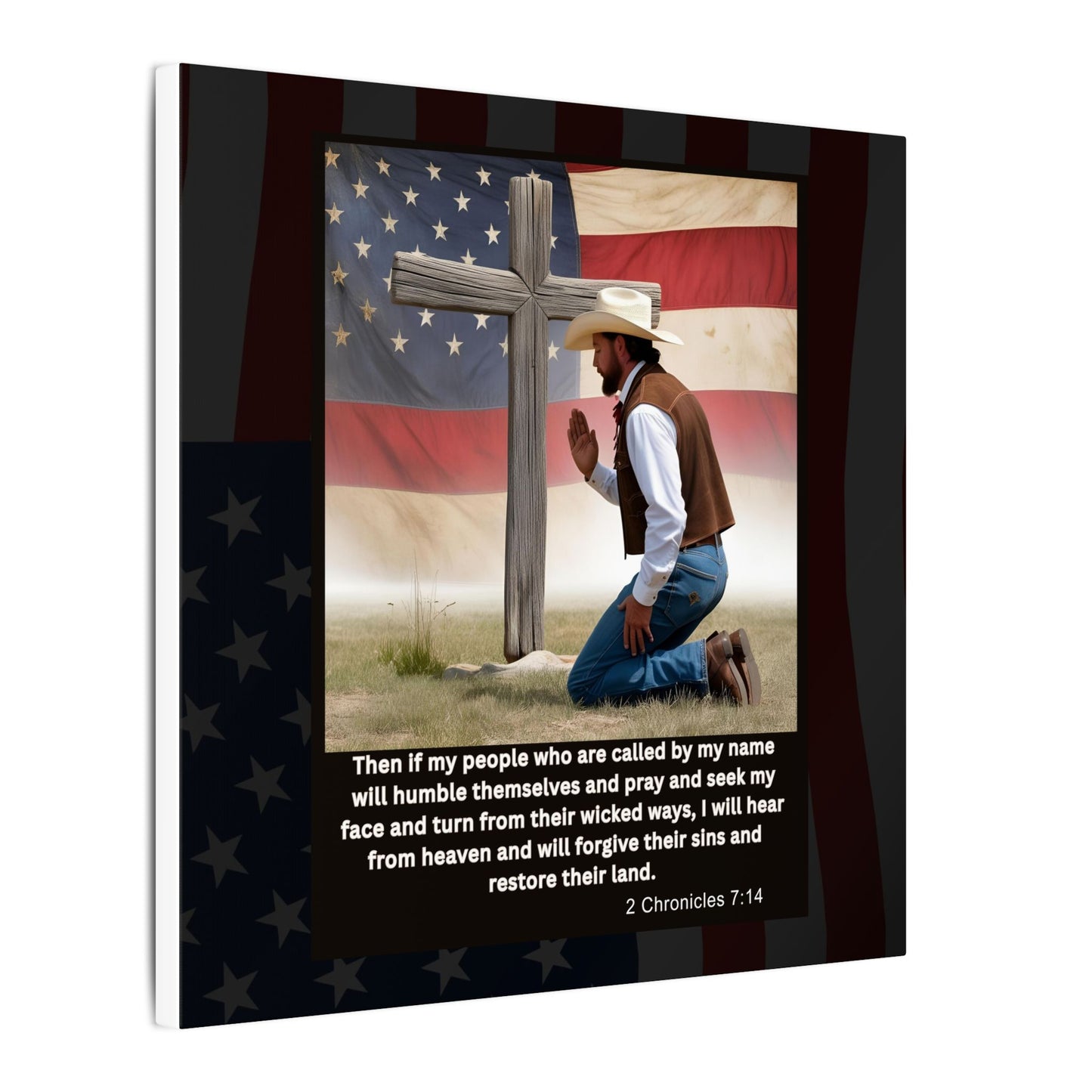 Patriotic Prayer Canvas Art, Inspirational Wall Decor, Christian Home Decor, Faith-Based Gift, Rustic Country Decor, 2 Chronicles 7:14