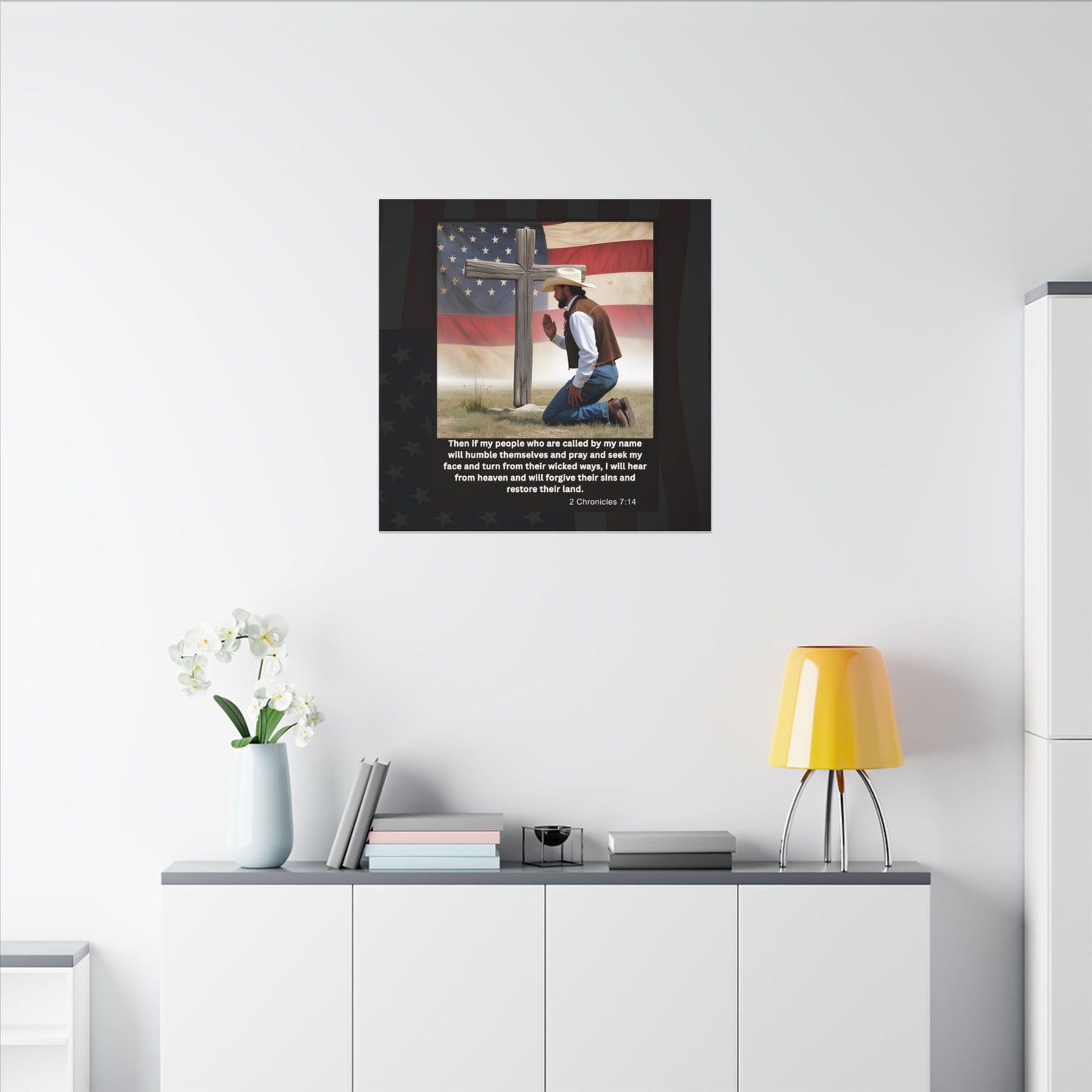 Patriotic Prayer Canvas Art, Inspirational Wall Decor, Christian Home Decor, Faith-Based Gift, Rustic Country Decor, 2 Chronicles 7:14