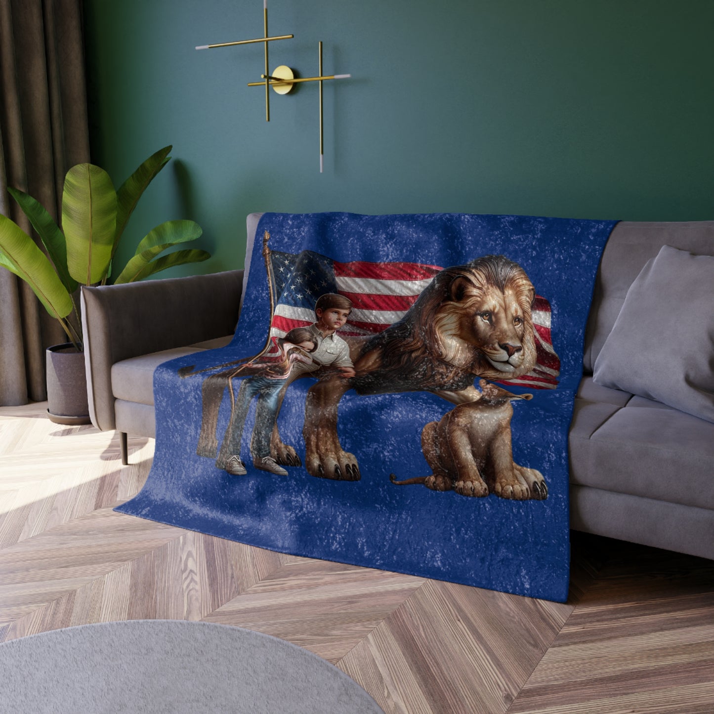 Crushed Velvet Blanket Children and Lion