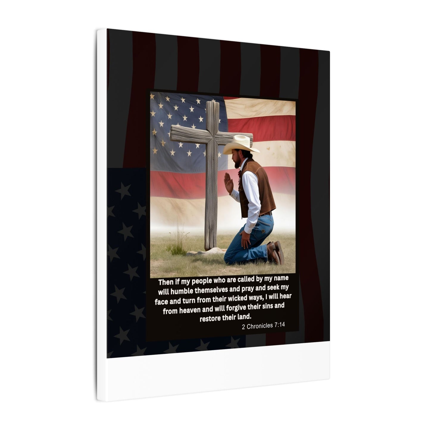 Patriotic Prayer Canvas Art, Inspirational Wall Decor, Christian Home Decor, Faith-Based Gift, Rustic Country Decor, 2 Chronicles 7:14