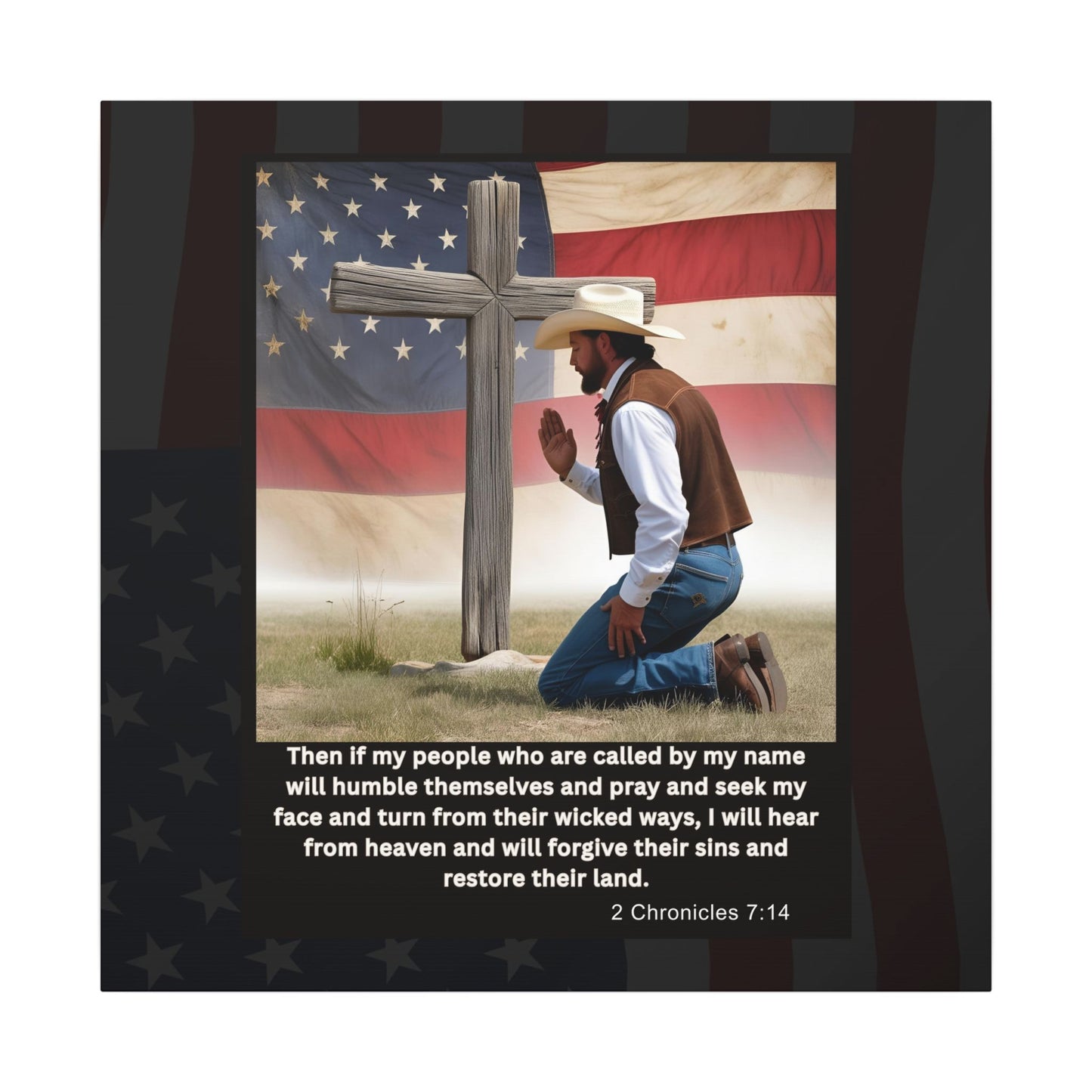 Patriotic Prayer Canvas Art, Inspirational Wall Decor, Christian Home Decor, Faith-Based Gift, Rustic Country Decor, 2 Chronicles 7:14