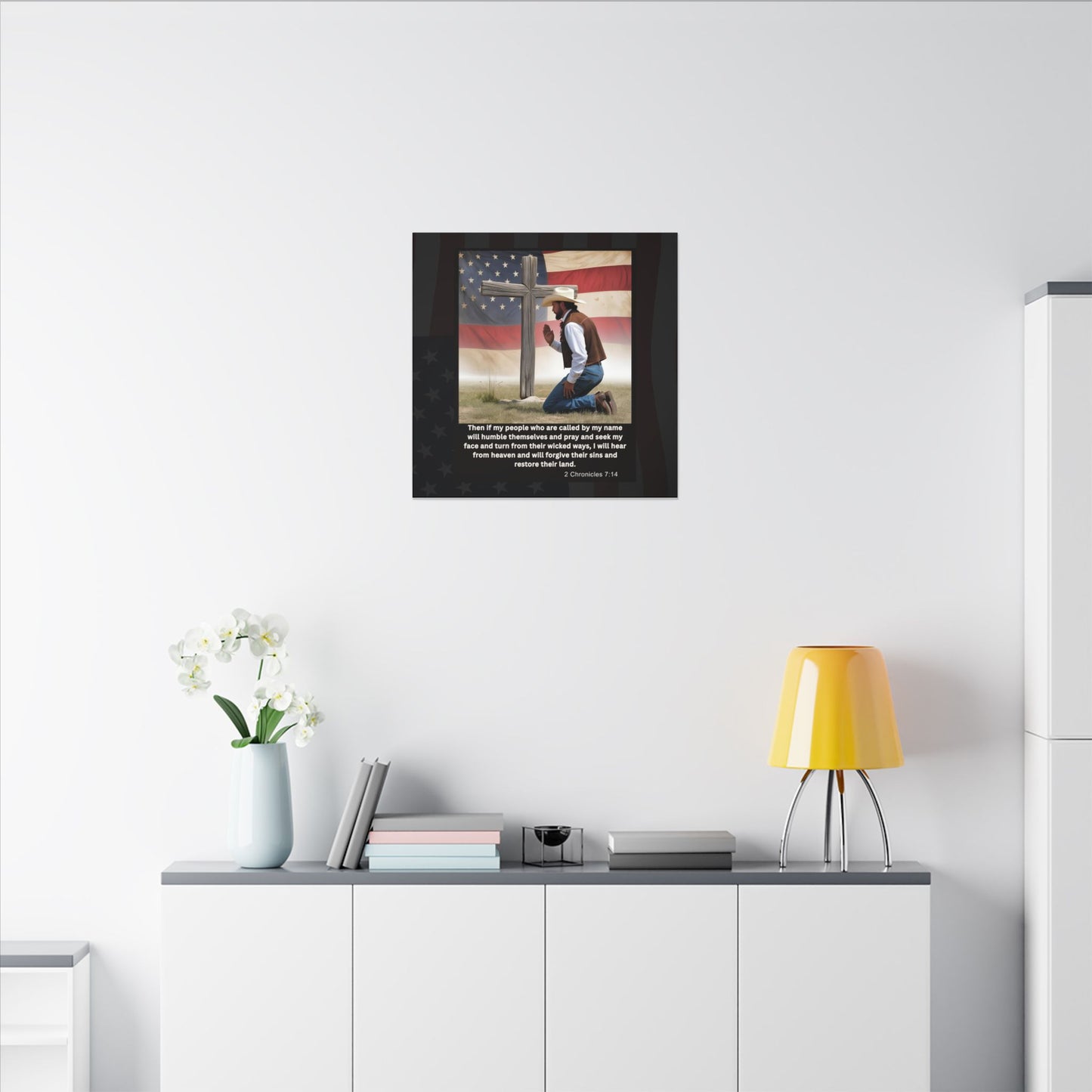 Patriotic Prayer Canvas Art, Inspirational Wall Decor, Christian Home Decor, Faith-Based Gift, Rustic Country Decor, 2 Chronicles 7:14