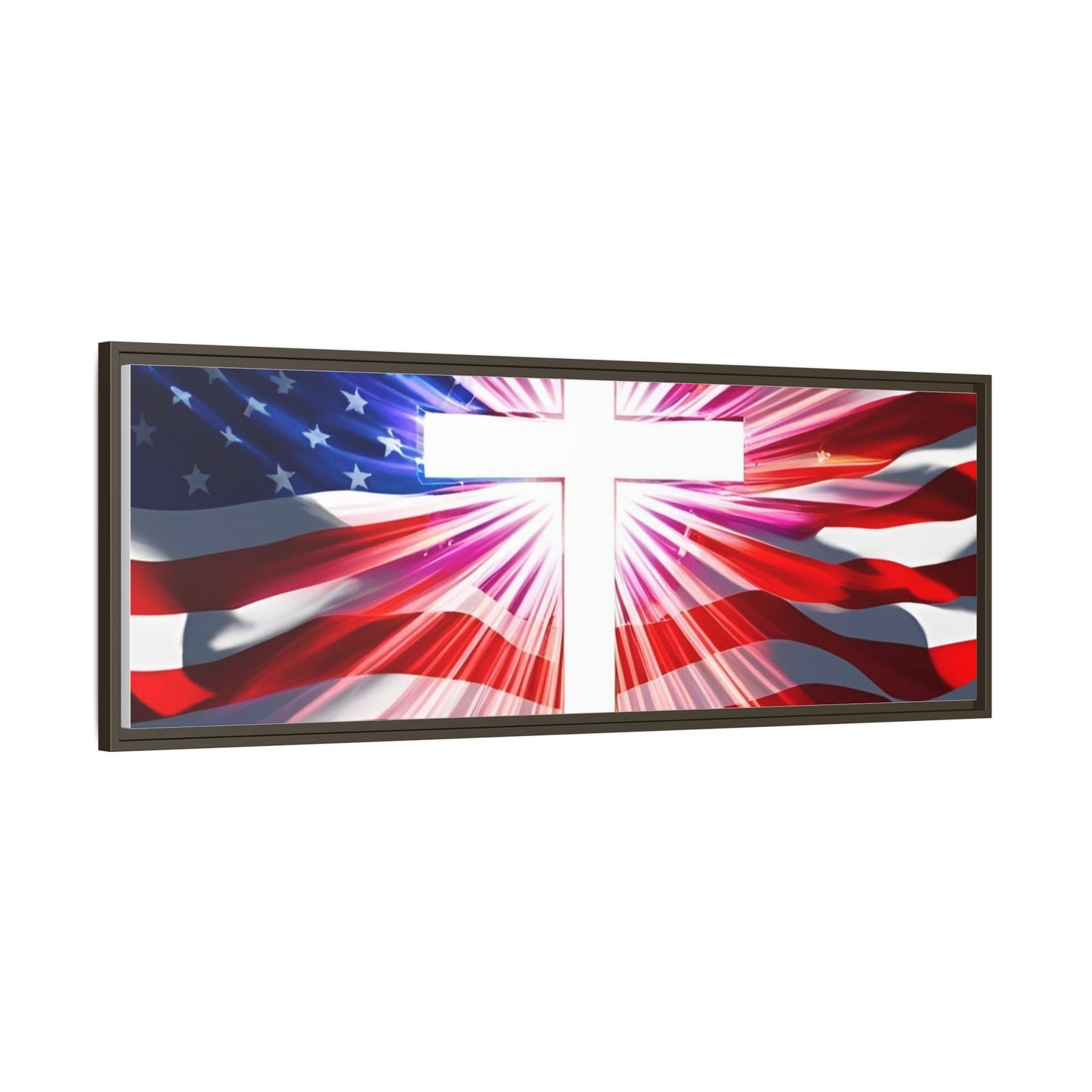 Patriotic Christian Canvas Art - Framed Multi-Color Cross with American Flag