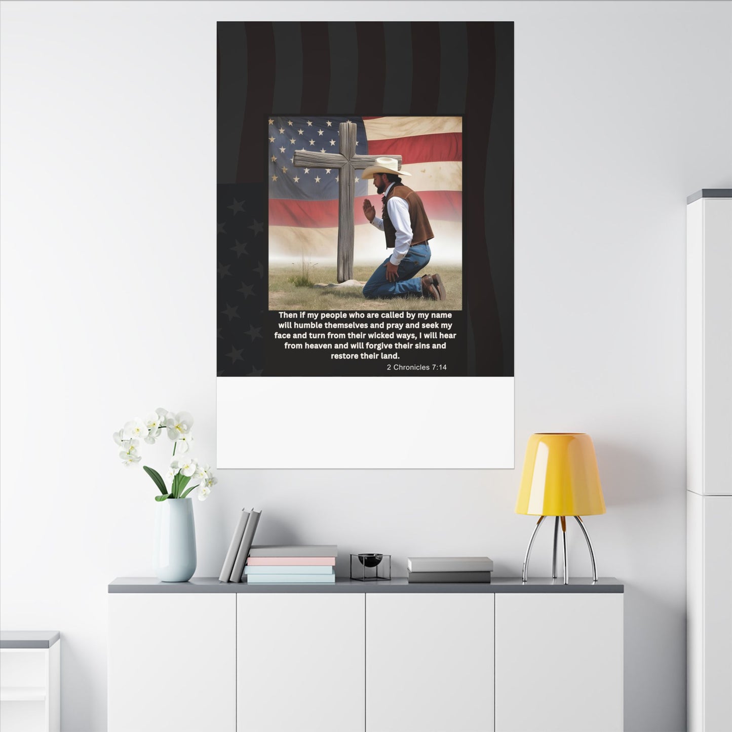 Patriotic Prayer Canvas Art, Inspirational Wall Decor, Christian Home Decor, Faith-Based Gift, Rustic Country Decor, 2 Chronicles 7:14