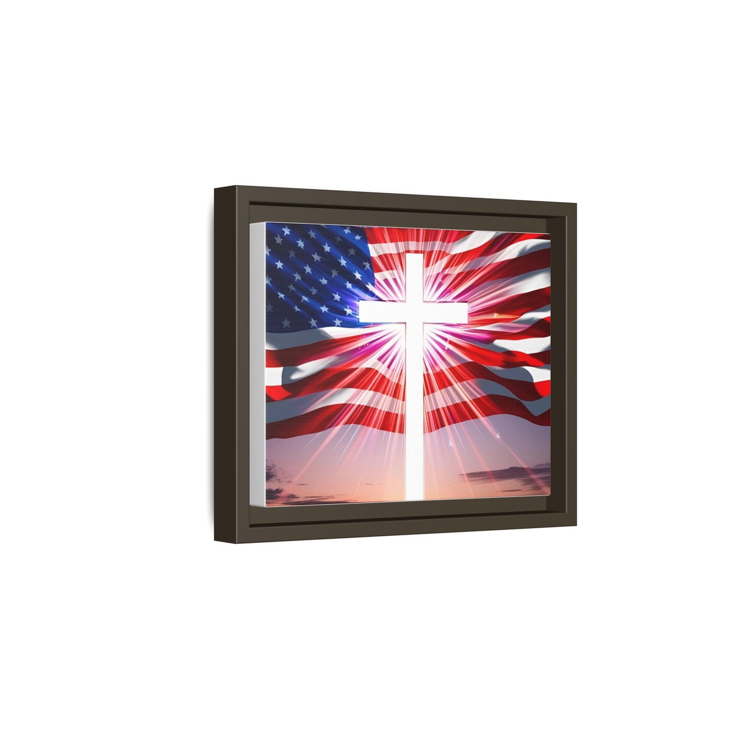 Patriotic Christian Canvas Art - Framed Multi-Color Cross with American Flag