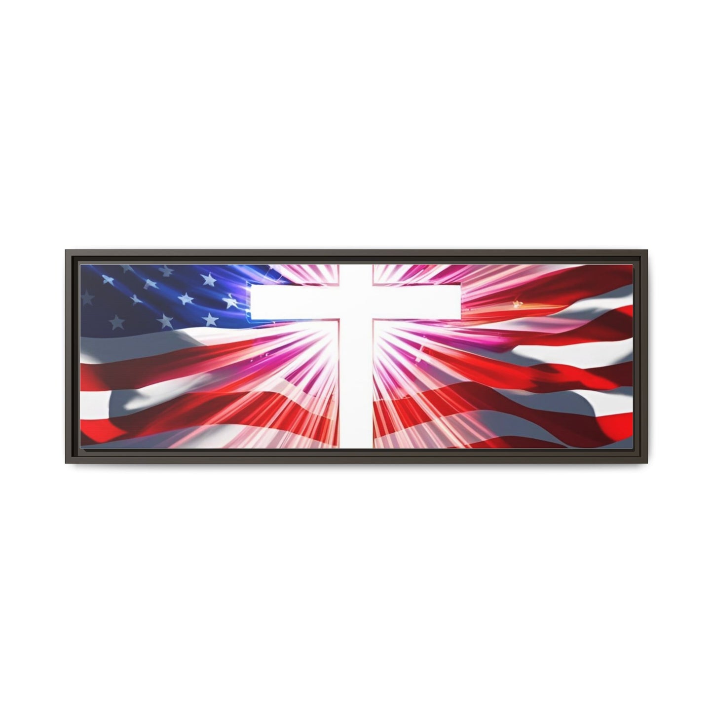 Patriotic Christian Canvas Art - Framed Multi-Color Cross with American Flag