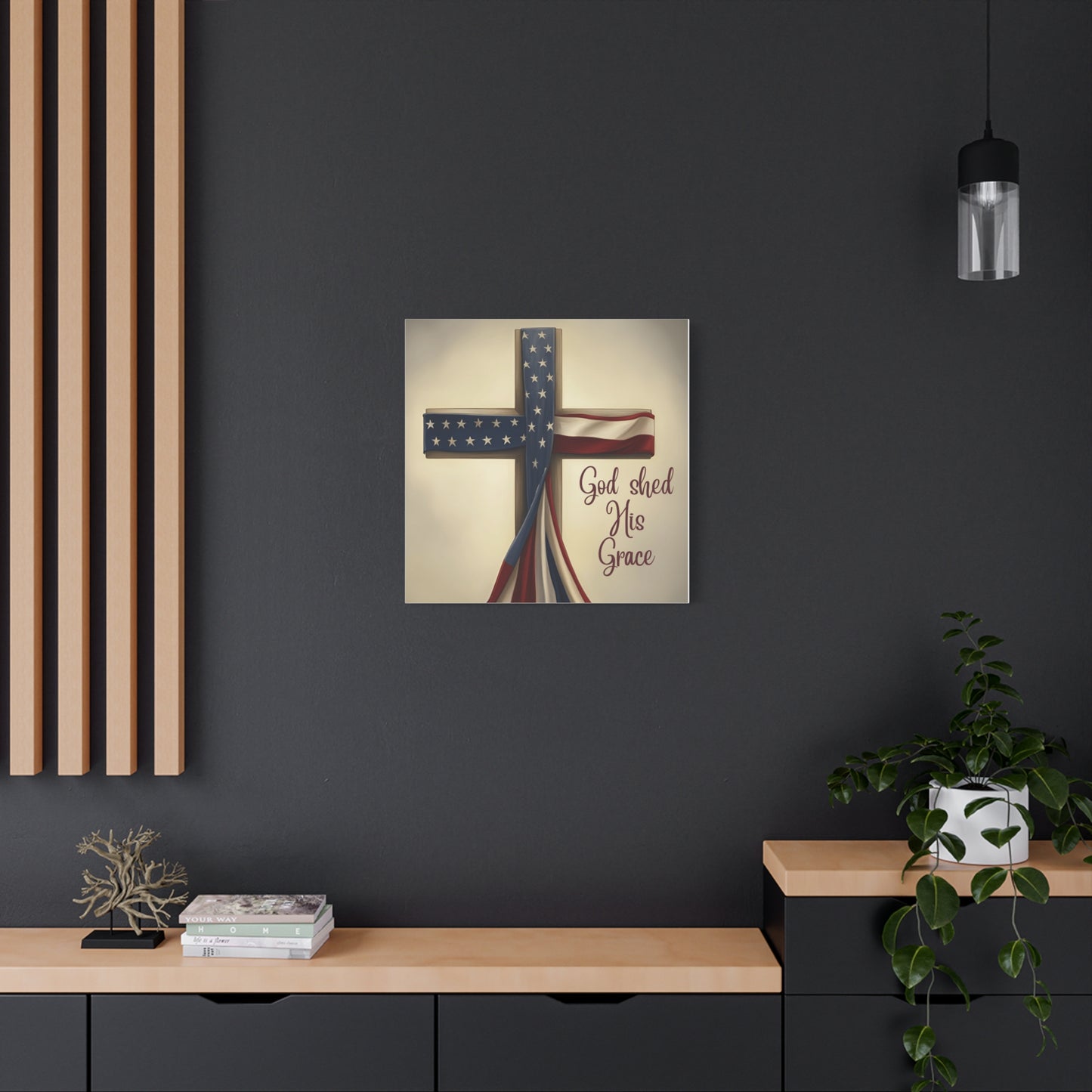 Faith-Inspired Wall Art, Religious Home Decor, Christian Gift, Inspirational Canvas Print, Patriotic Decor, God Shed His Grace
