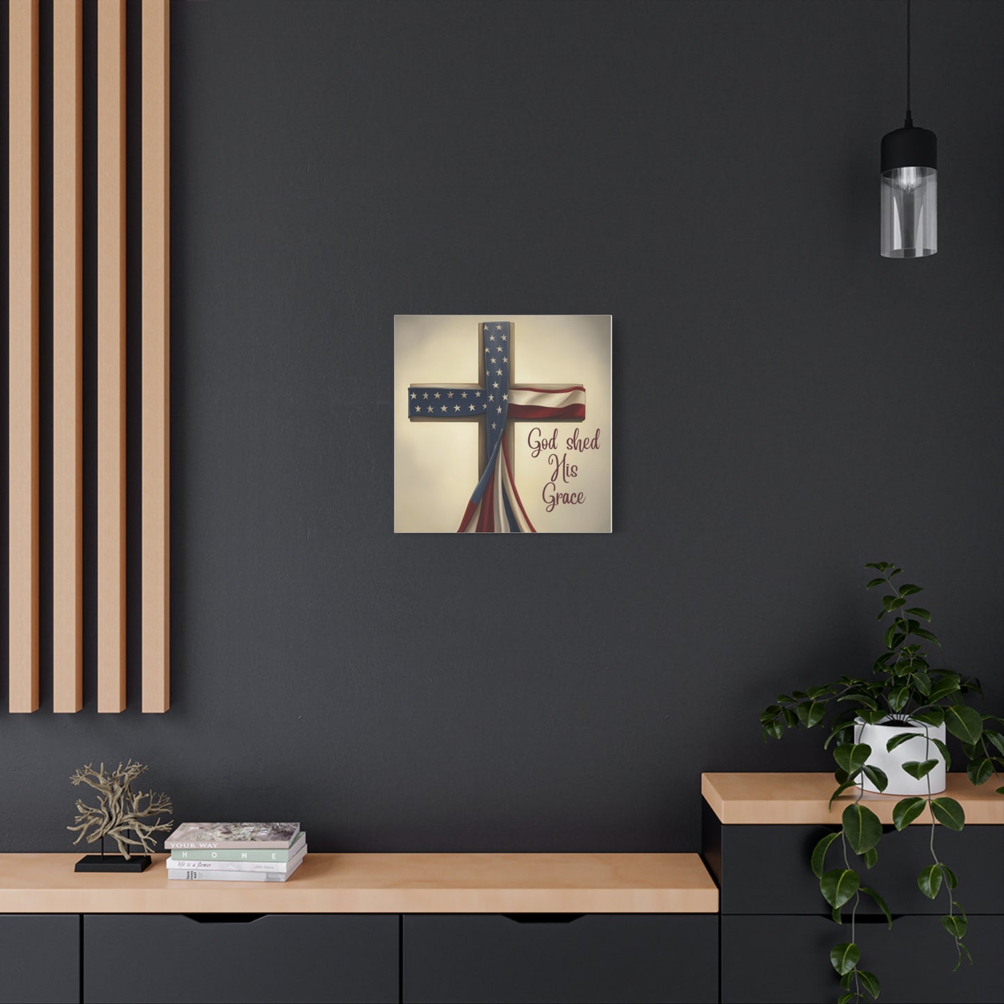 Faith-Inspired Wall Art, Religious Home Decor, Christian Gift, Inspirational Canvas Print, Patriotic Decor, God Shed His Grace