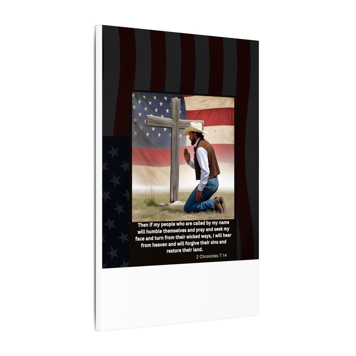 Patriotic Prayer Canvas Art, Inspirational Wall Decor, Christian Home Decor, Faith-Based Gift, Rustic Country Decor, 2 Chronicles 7:14