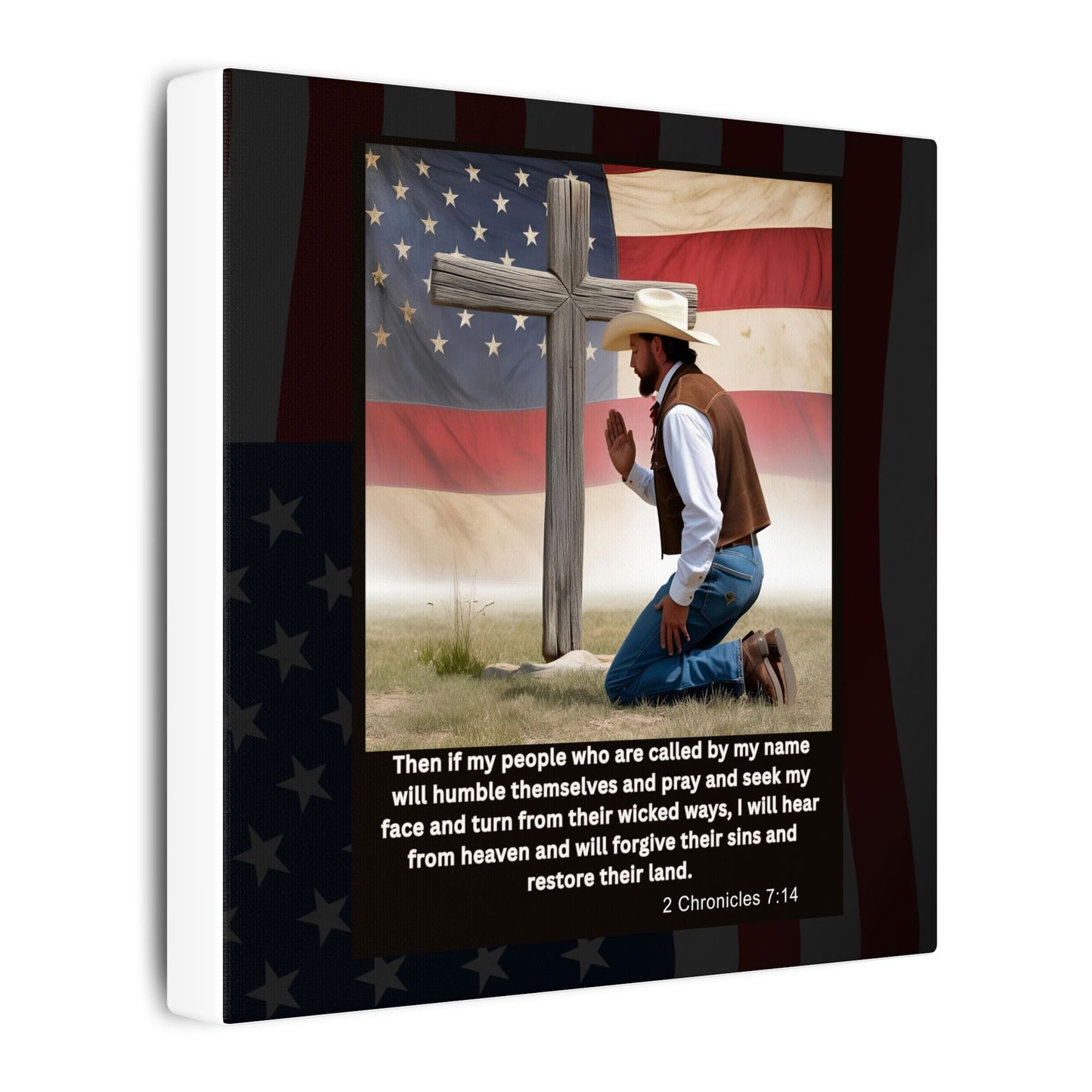 Patriotic Prayer Canvas Art, Inspirational Wall Decor, Christian Home Decor, Faith-Based Gift, Rustic Country Decor, 2 Chronicles 7:14
