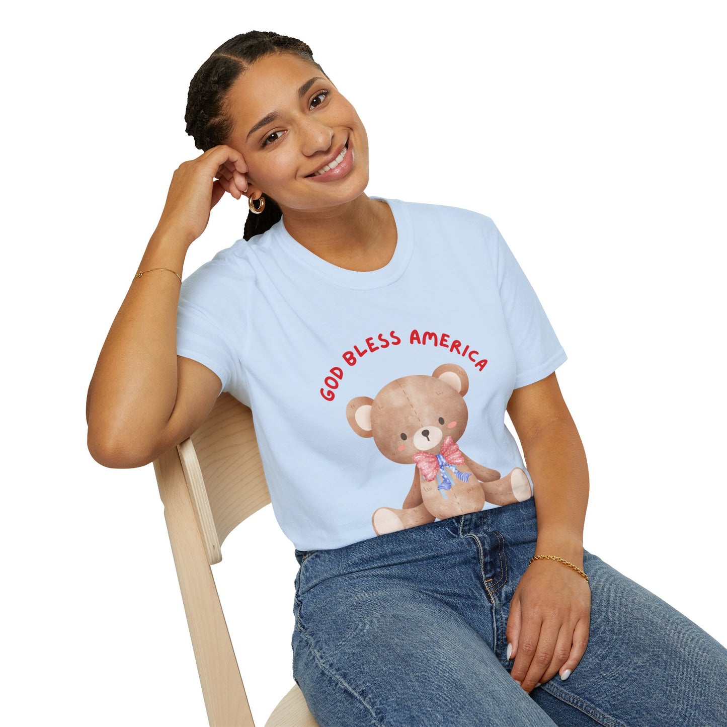 God Bless America Bear T-Shirt, Unisex T-Shirt, Cute Teddy Bear Tee, Patriotic Apparel, 4th of July Shirt, Gifts for Kids