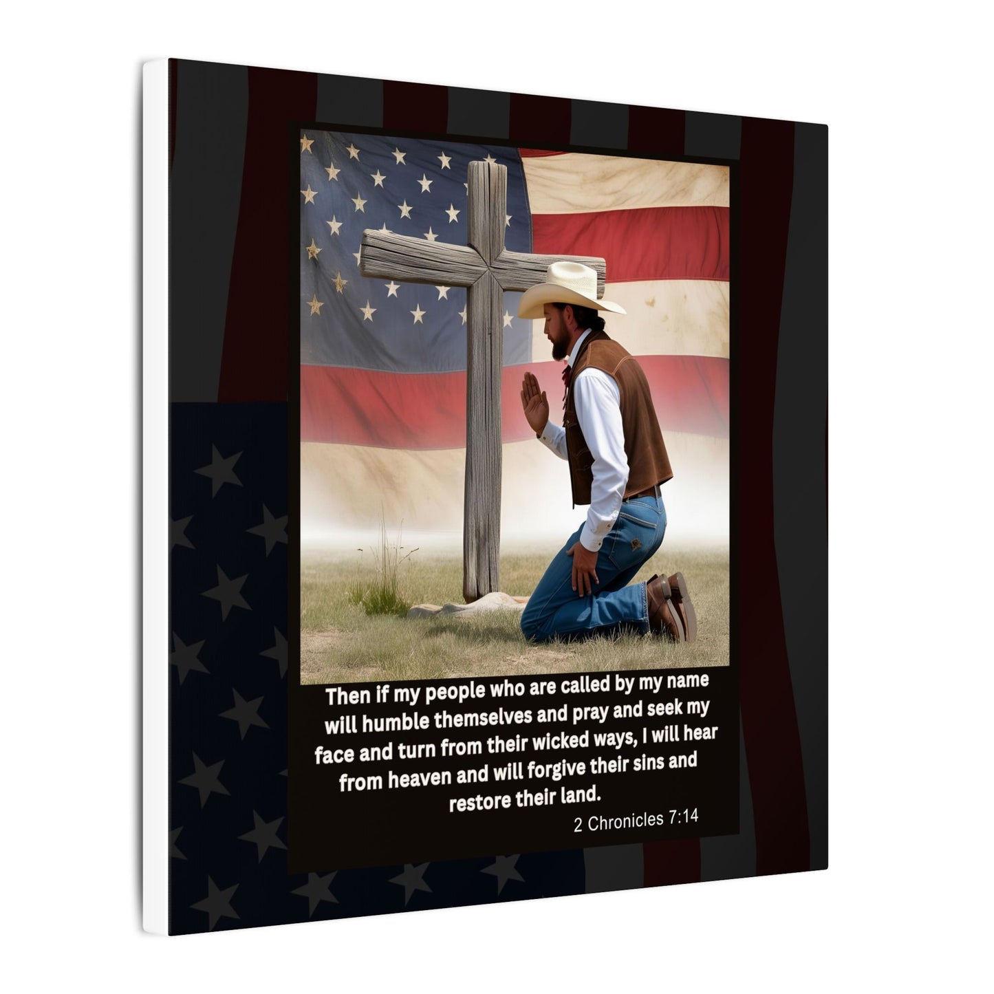 Patriotic Prayer Canvas Art, Inspirational Wall Decor, Christian Home Decor, Faith-Based Gift, Rustic Country Decor, 2 Chronicles 7:14